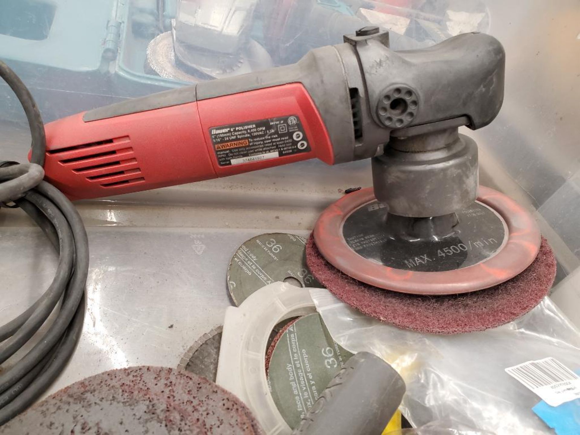 Bauer 6" Polisher, Dewalt Orbital Palm Sander, Abrasives, & Finish Mats - Image 4 of 5