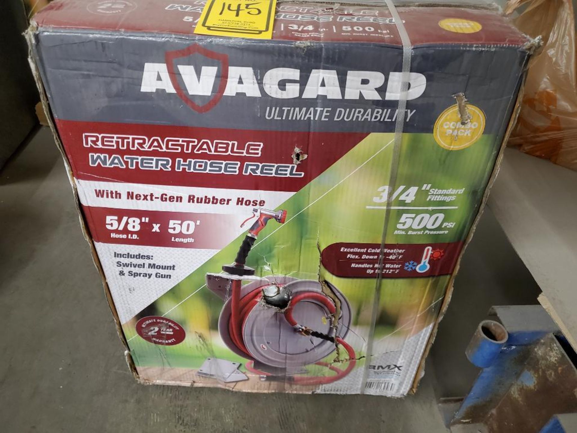 (New) Avagard Retractable Water Hose Reel, 5/8" x 50', w/ Next Gen Rubber Hose, Includes Swivel Moun