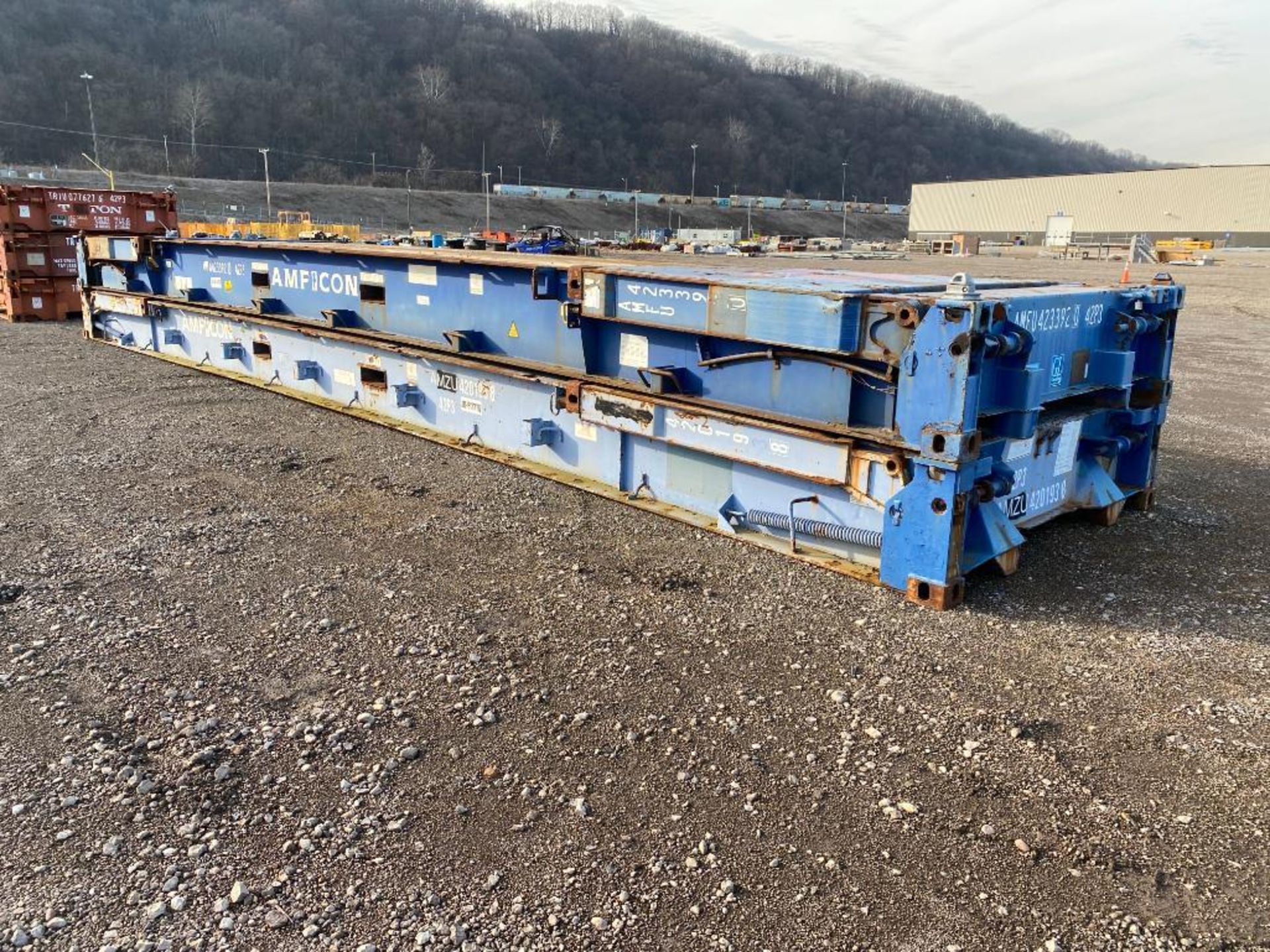 (2) Transport Stackers/ Flatracks, 40' x 8' x 6'6" Spring Loaded Flip Up Uprights, Wood Deck, 24" Th - Image 3 of 12