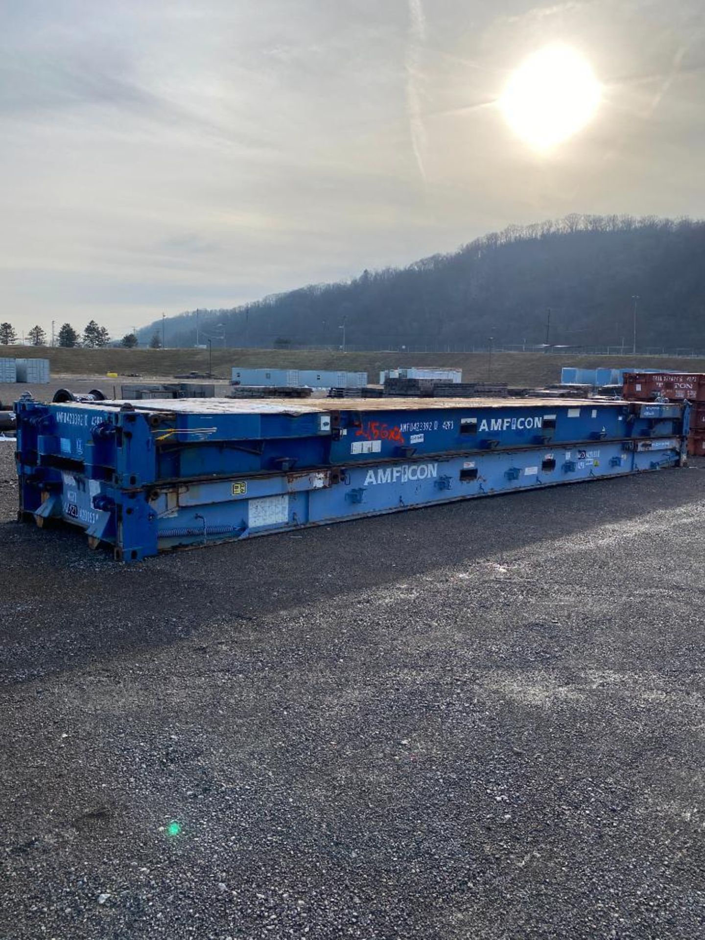 (2) Transport Stackers/ Flatracks, 40' x 8' x 6'6" Spring Loaded Flip Up Uprights, Wood Deck, 24" Th - Image 2 of 12
