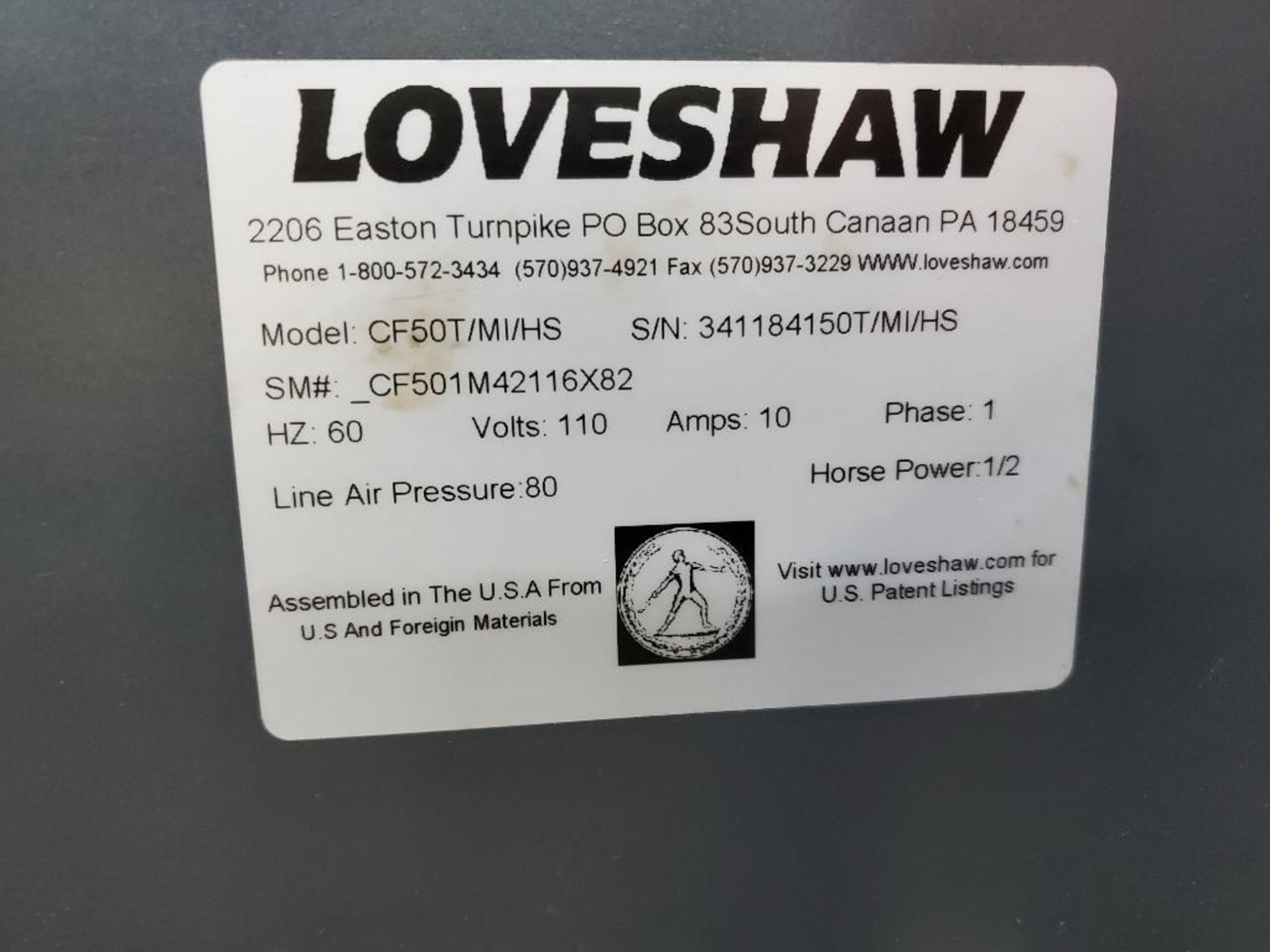 Loveshaw Little David CF-50 Automatic Case Erector, Model CF50T/MI/HS, S/N 341184150T/MI/HS, 80 PSI - Image 11 of 13