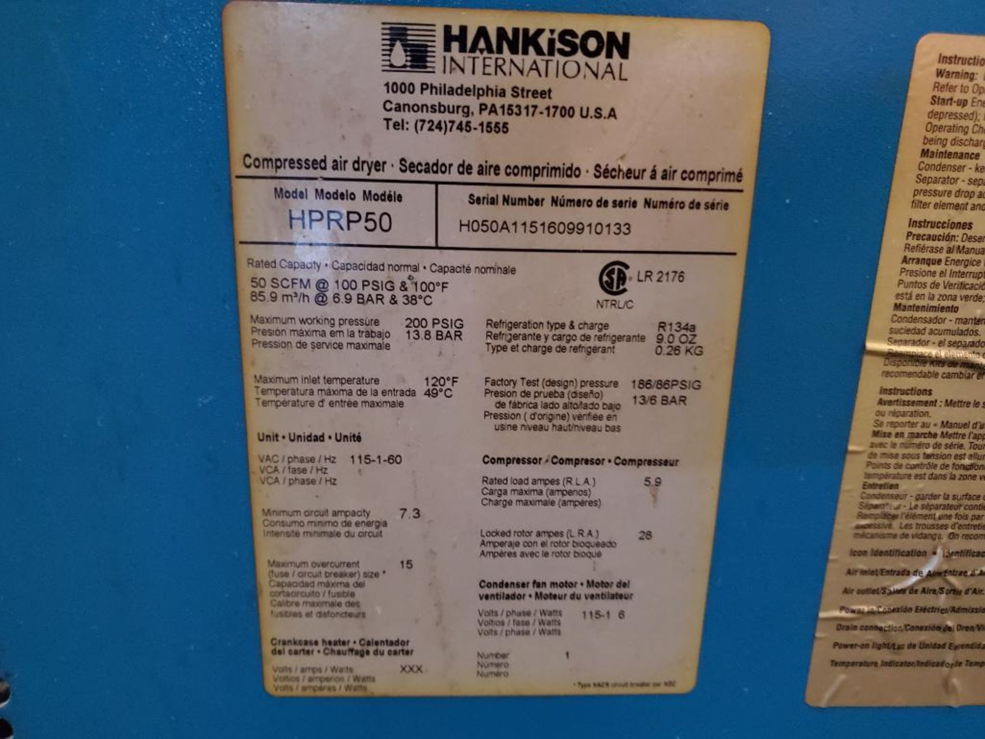 Ingersoll Rand 120-Gal. Air Compressor, Model: T30, 35.8 CFM, S/N 010950285,1,850 RPM, 175 PSIG,  w/ - Image 13 of 13