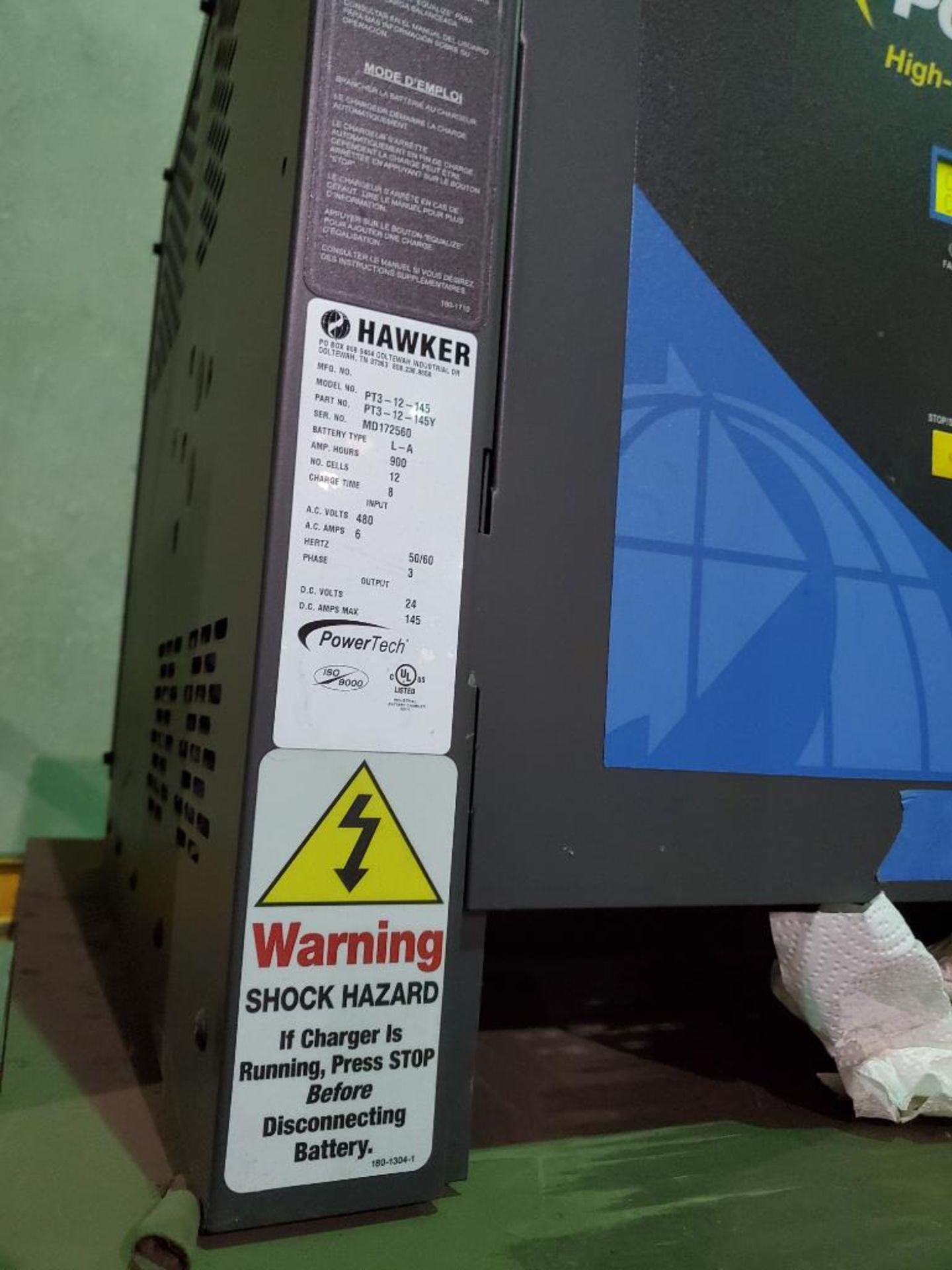 Hawker Powertech 24V Forklift Battery Charger, Model PT3-12-145, 145 DC Max. Output - Image 3 of 3