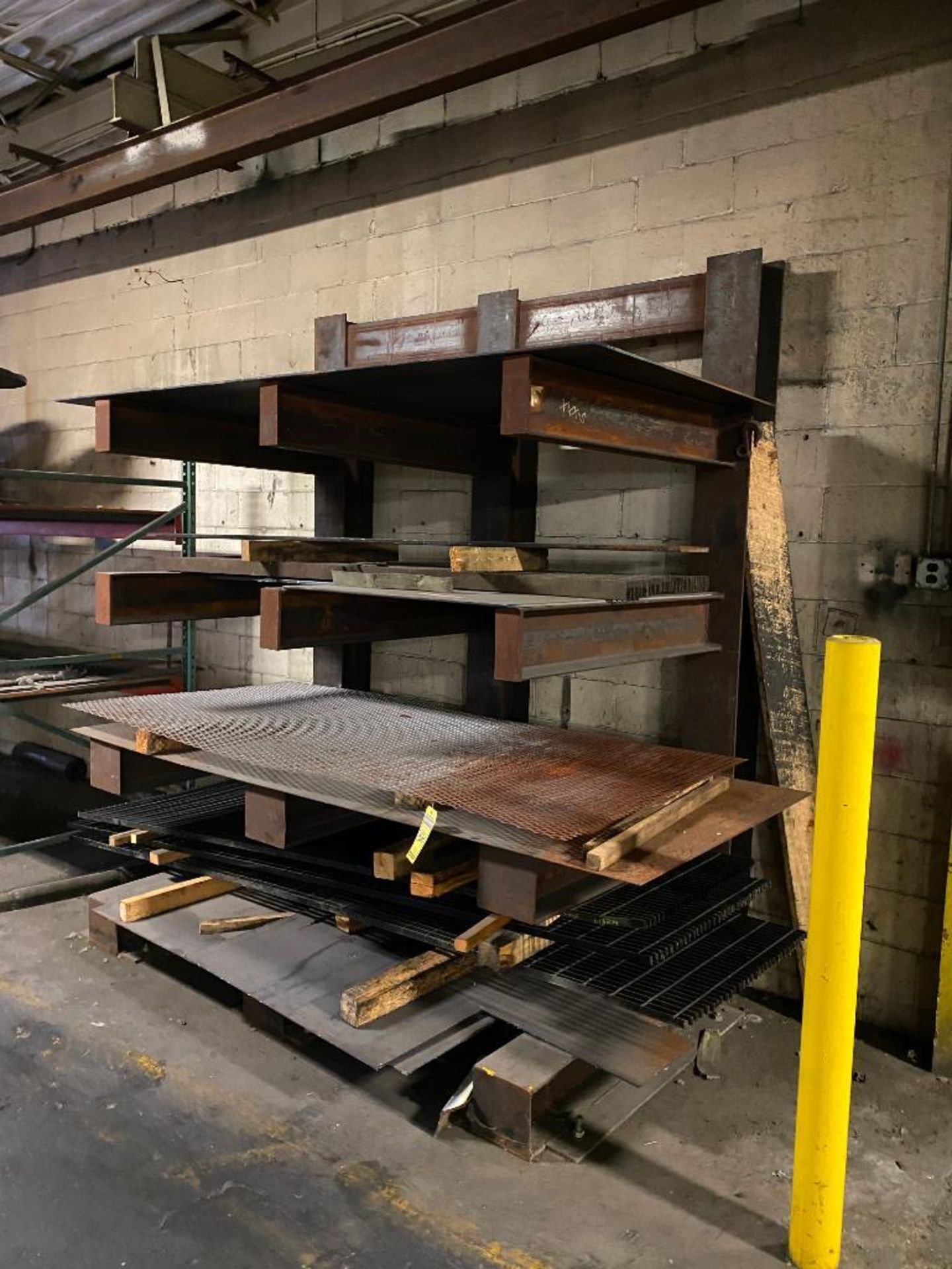 Cantilever Rack w/ Assorted Sheet Metal & Metal Grading, 4' Shelves