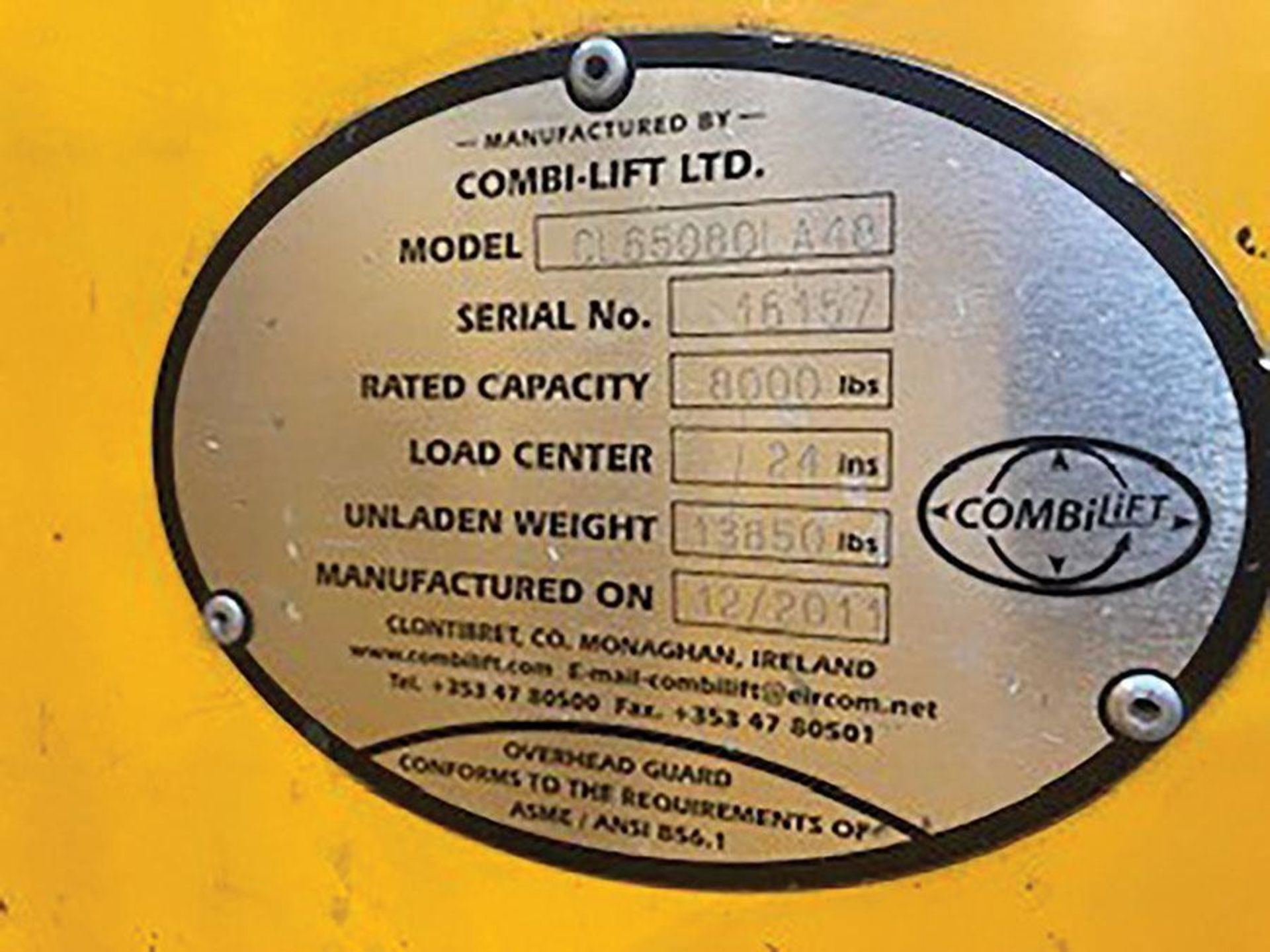 2011 Combilift 8,000-LB. Capacity Side-Loader Forklift, Model CL65080LA48, S/N 16157, LPG, 3-Stage M - Image 3 of 6