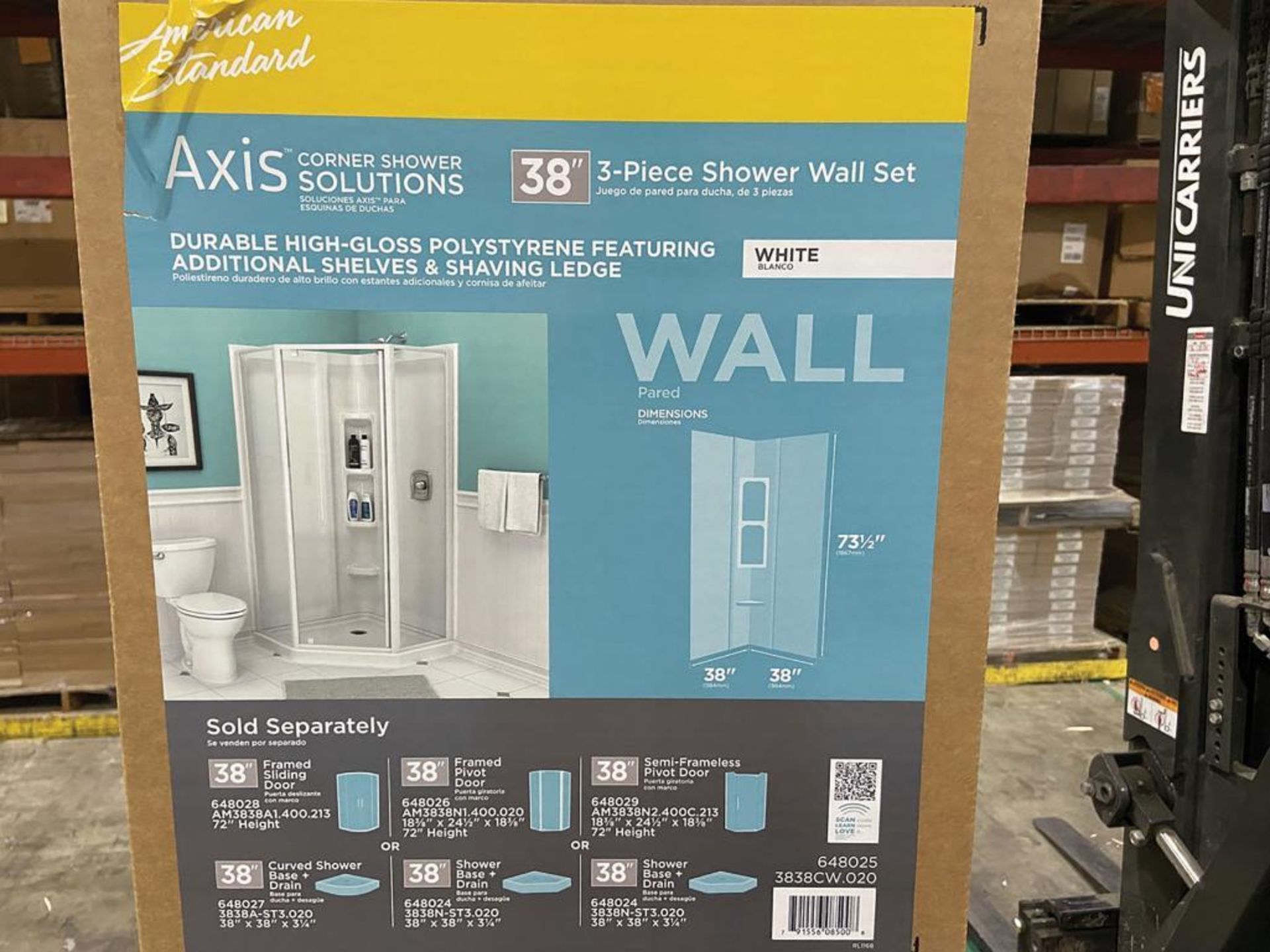 (3) American Standard "Axis" 3-Piece Shower Wall Sets, Model 3838CW.020, Color: White, Polystyrene w - Image 3 of 6