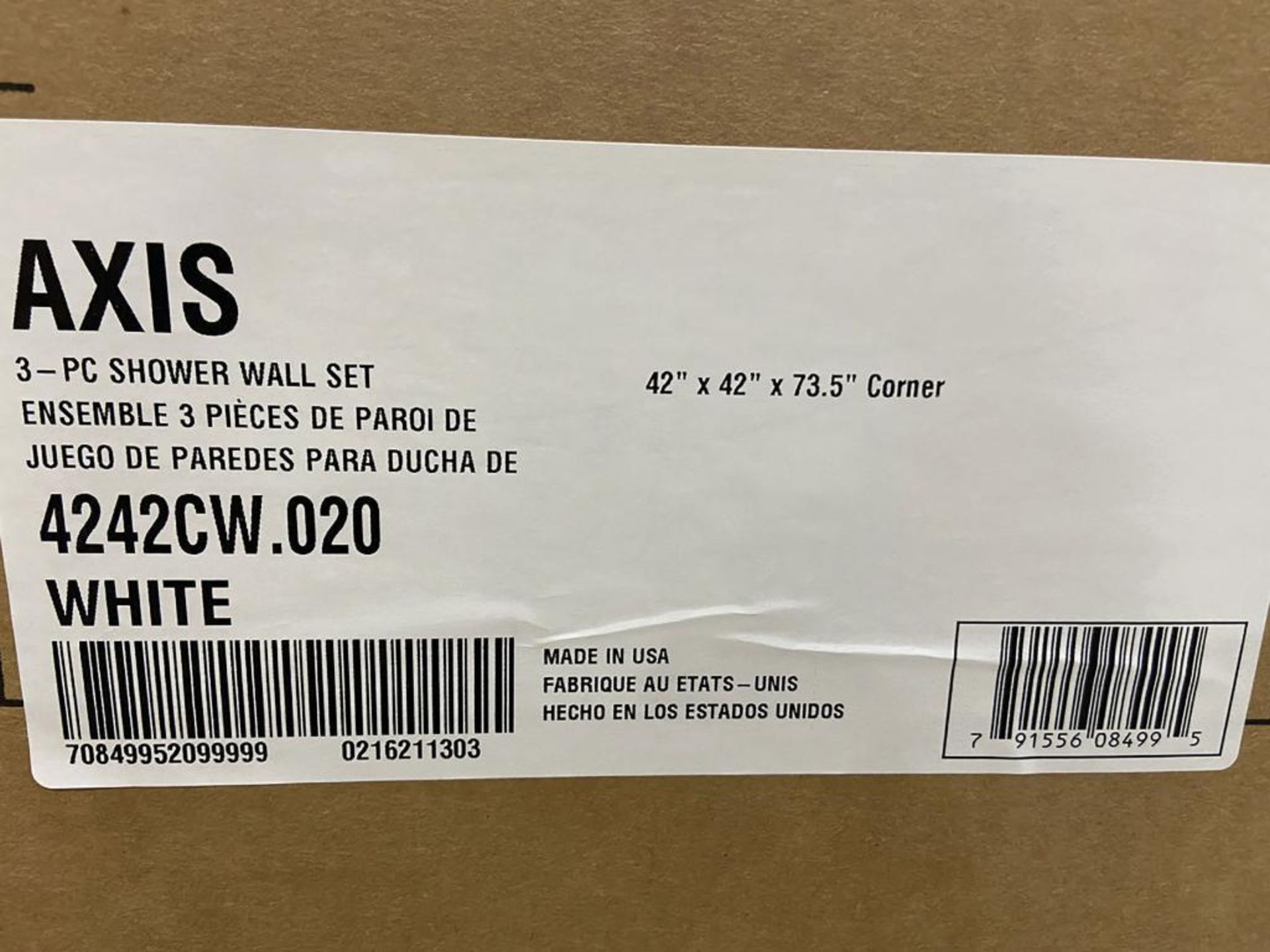 (3) American Standard "Axis" 42" x 73.5" 3 Piece Shower Wall Sets, Model 4242CW.020, Polystyrene wit - Image 4 of 6