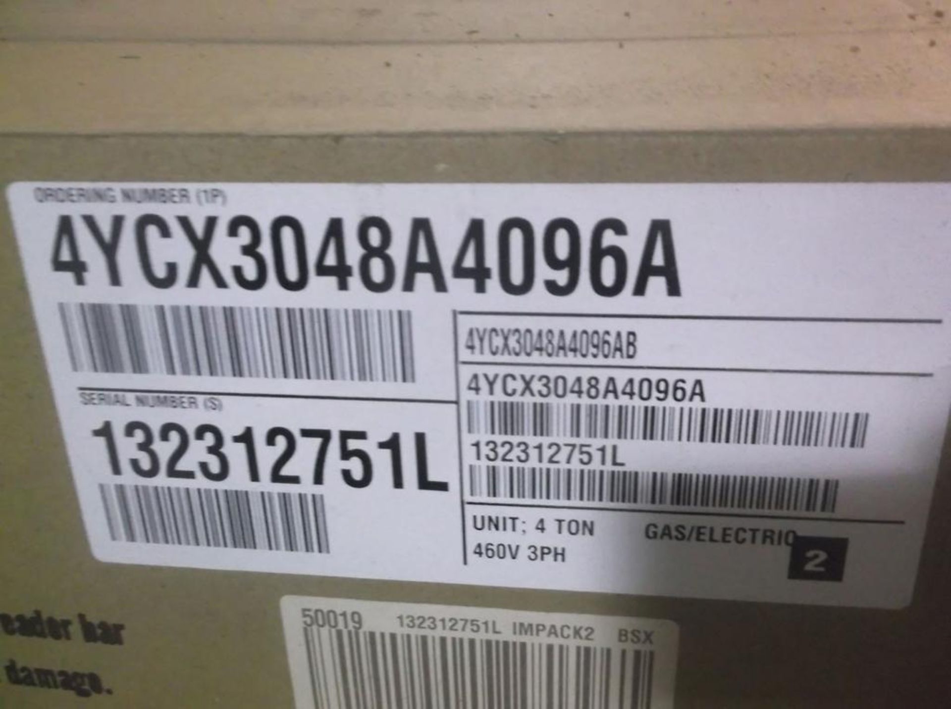 (1) Trane 4-Ton Gas/Electric Package Unit, Airflow: Convertible, Voltage: 460, Hertz: 60, Phase: 3, - Image 5 of 5