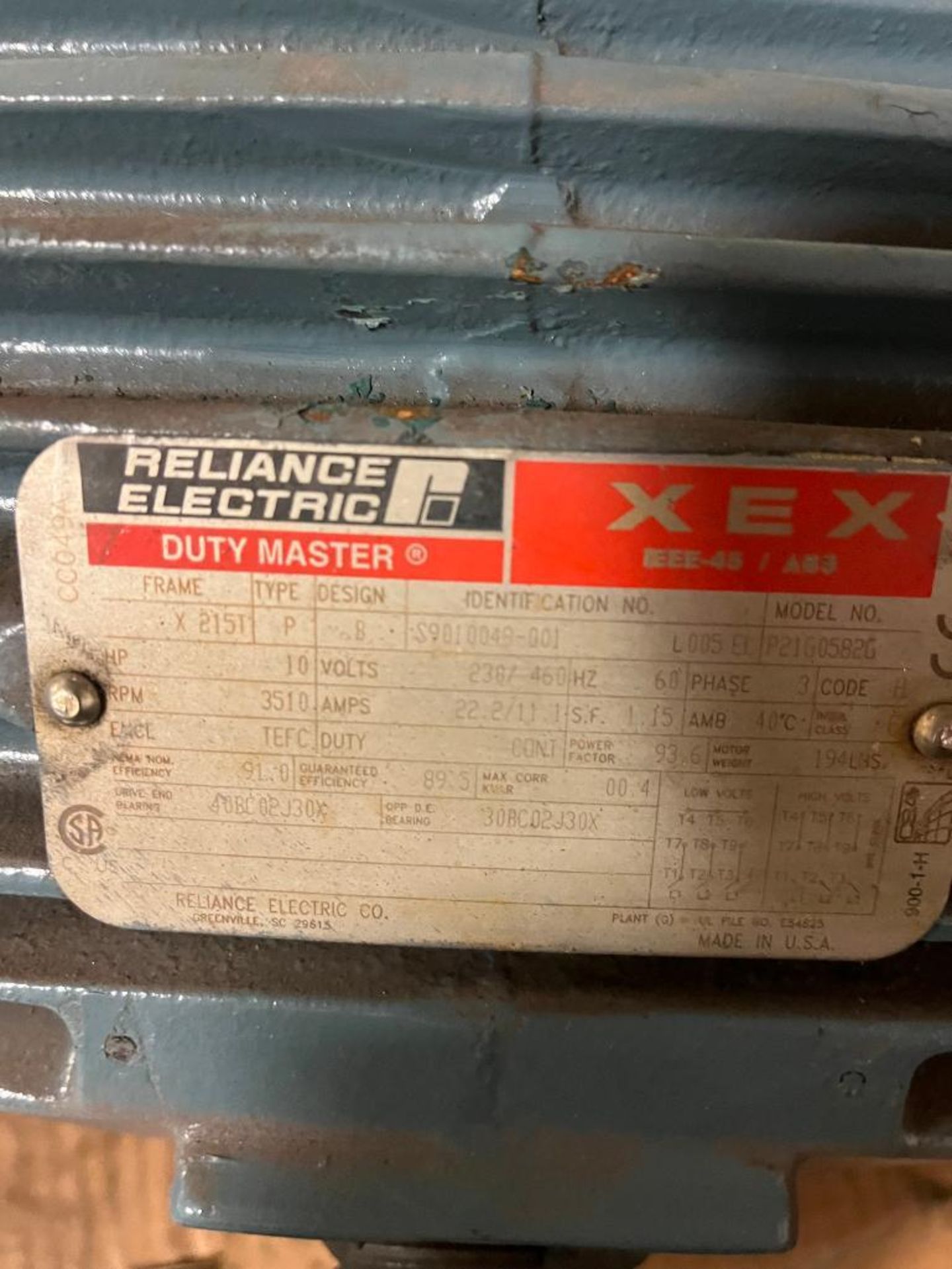 Reliance Electric Motor, 10 HP, 3510 RPM, 230/460 Volt, X215T Frame, 3-Phase, AC - Image 2 of 2