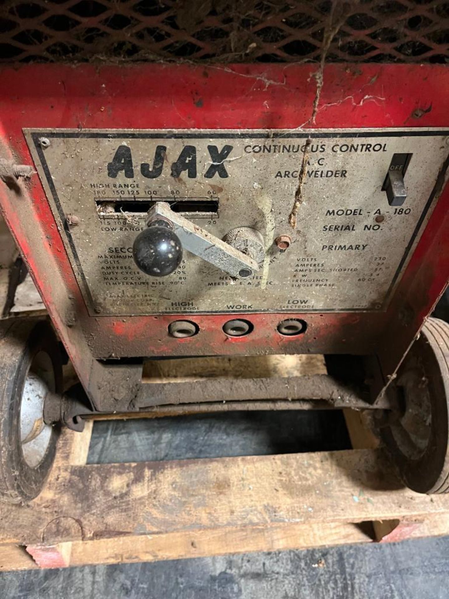 Ajax Continuous Control A.C. Welder, Model A-180, 230 Volt, 37 AMPS, Sec Shorted-57V, KW 5.4 Frequen