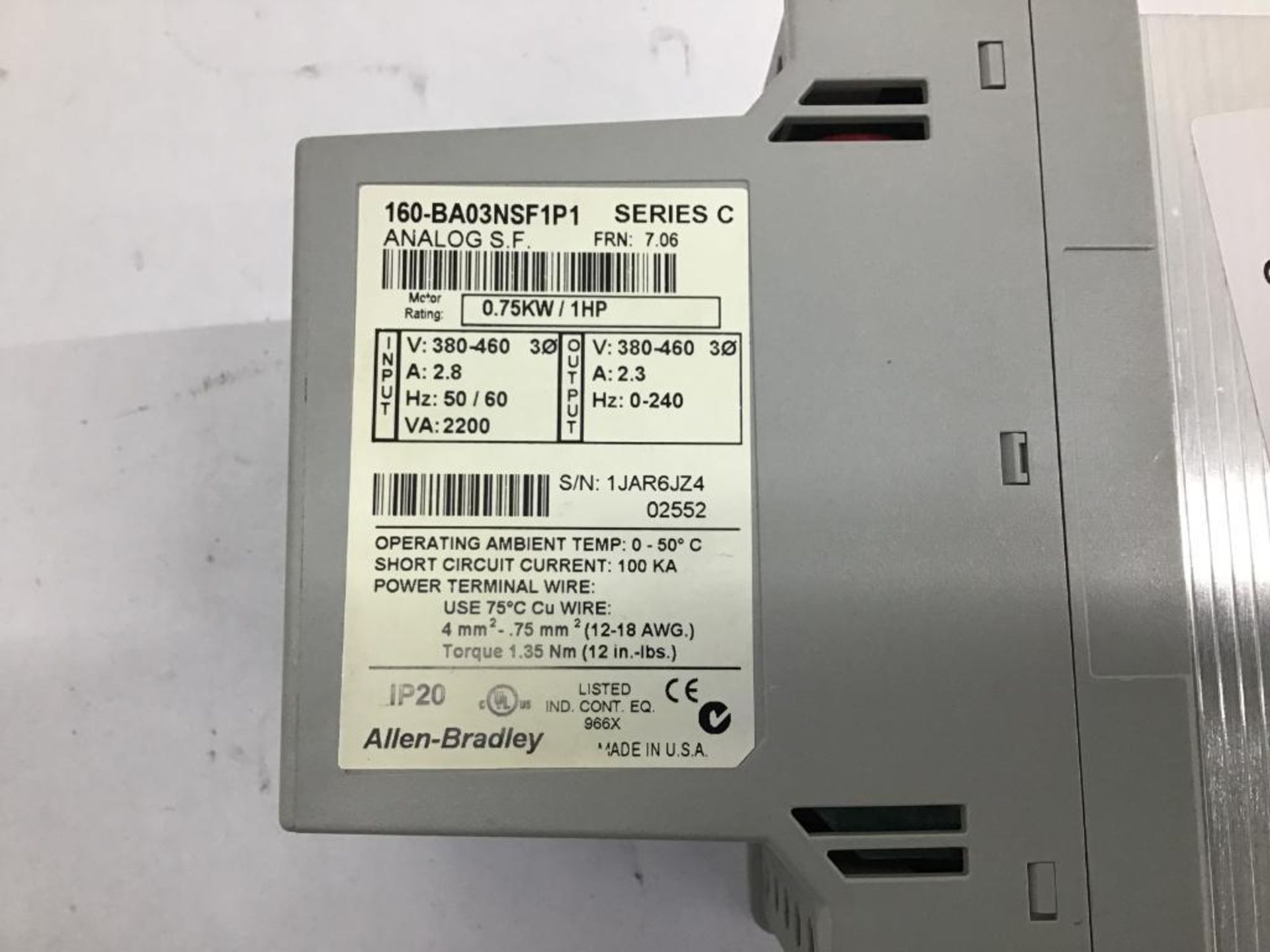 Allen-Bradley 160-BA03NSF1P1 0.75KW/1HP AC Drive, 380/460 V - Image 2 of 2