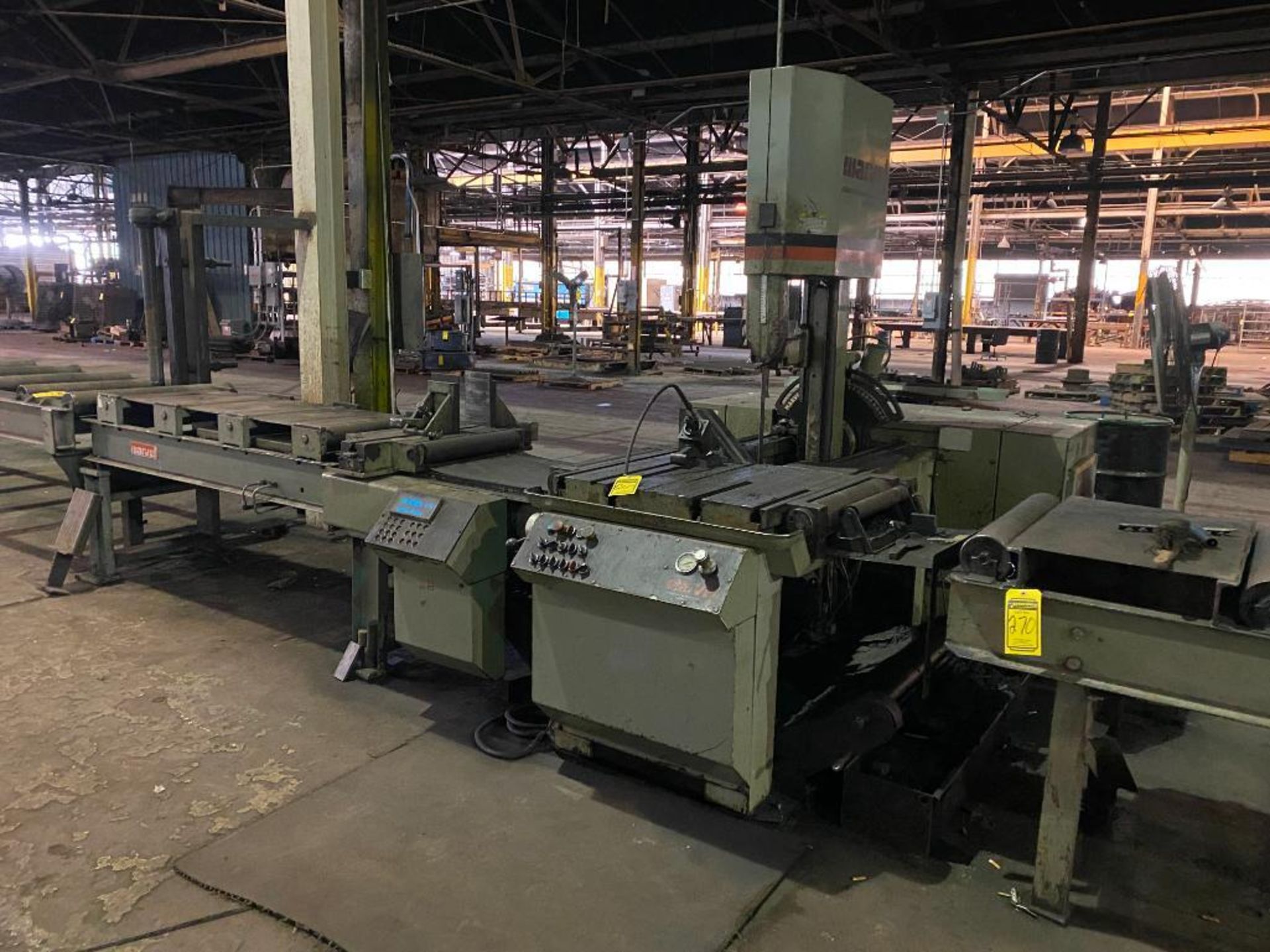 Marvel Vertical Band Saw, Rotating Band, Model 81A12PC, Marvel Out-Feed Table Conveyor, 125" X 22"