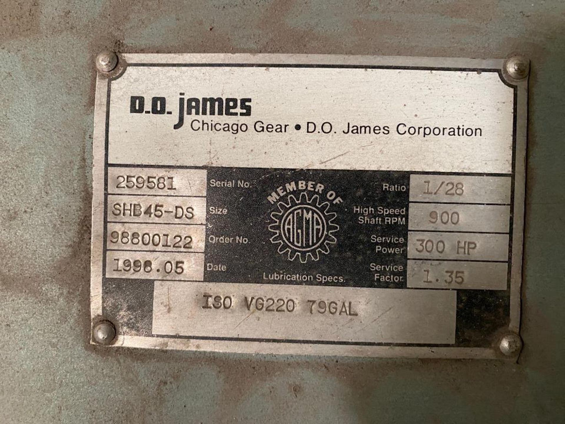 D.O. James Gear Box, 1/28 Ratio, 900 Shaft RPM, 300 HP Service Power, Size SHB45-DS - Image 5 of 5