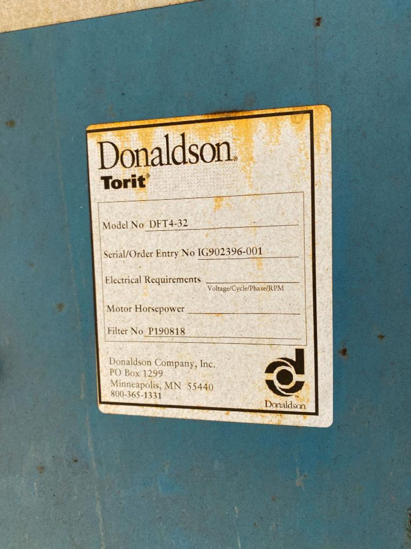 Donaldson Torit Dust Collector, 40 HP Motor, Model DFT4-32, S/N 1G902396-001 - Image 9 of 9