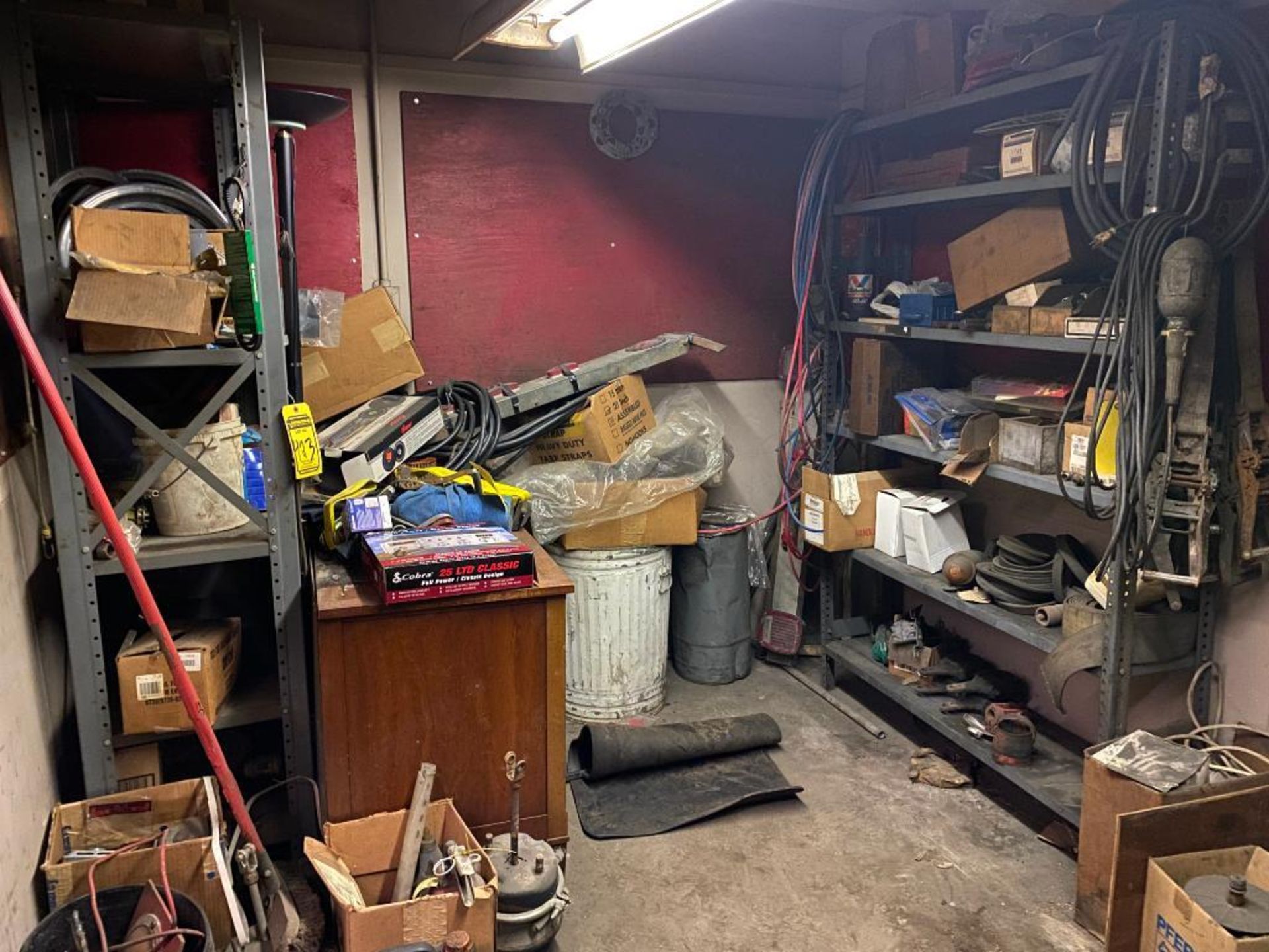 Content Of Truck Repair Room: Cobra CB Radio, Ratchets, Truck Lights, Rotating Parts Bin, & Shelves - Image 2 of 5