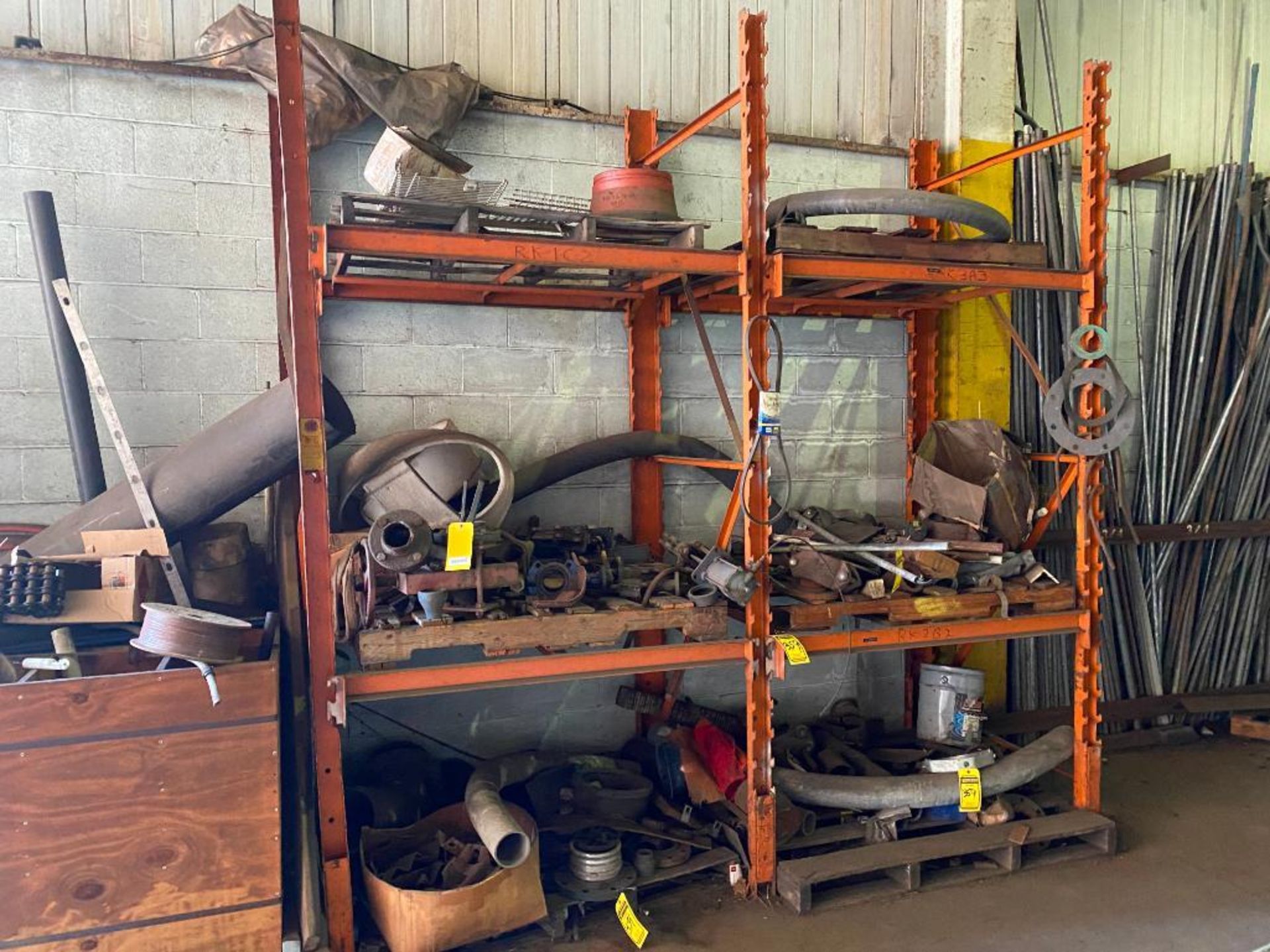 (2) Sections Of Pallet Racking w/ Content: Assorted Steel, Valves, & Table ZF