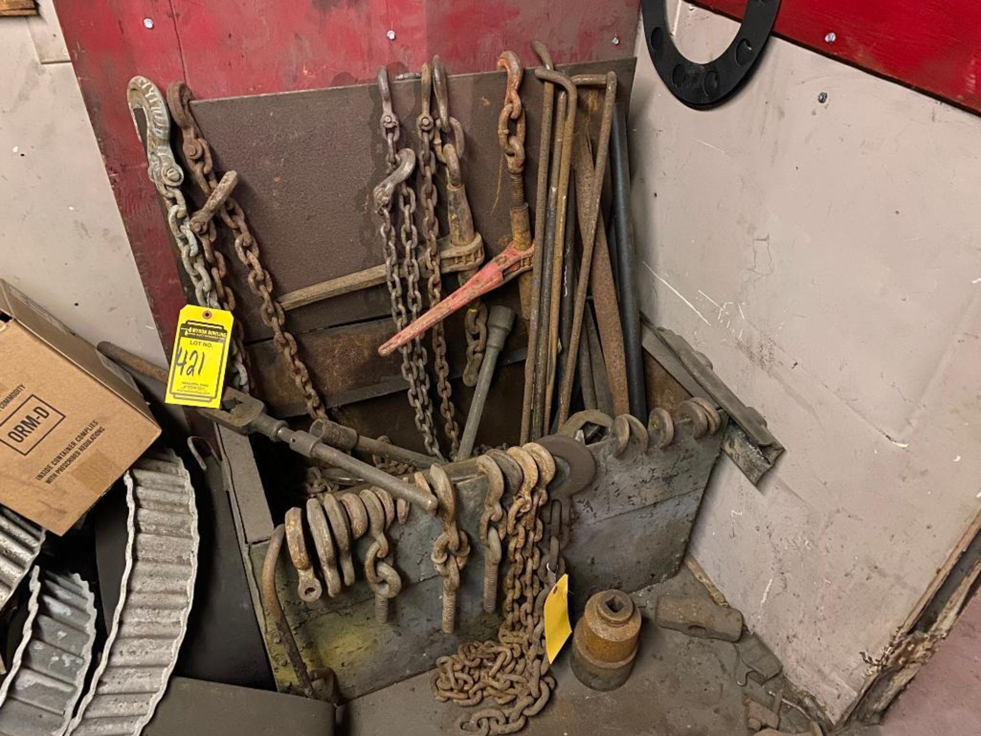 Job Box w/ Chains, Binders, Wrenches, & Hooks