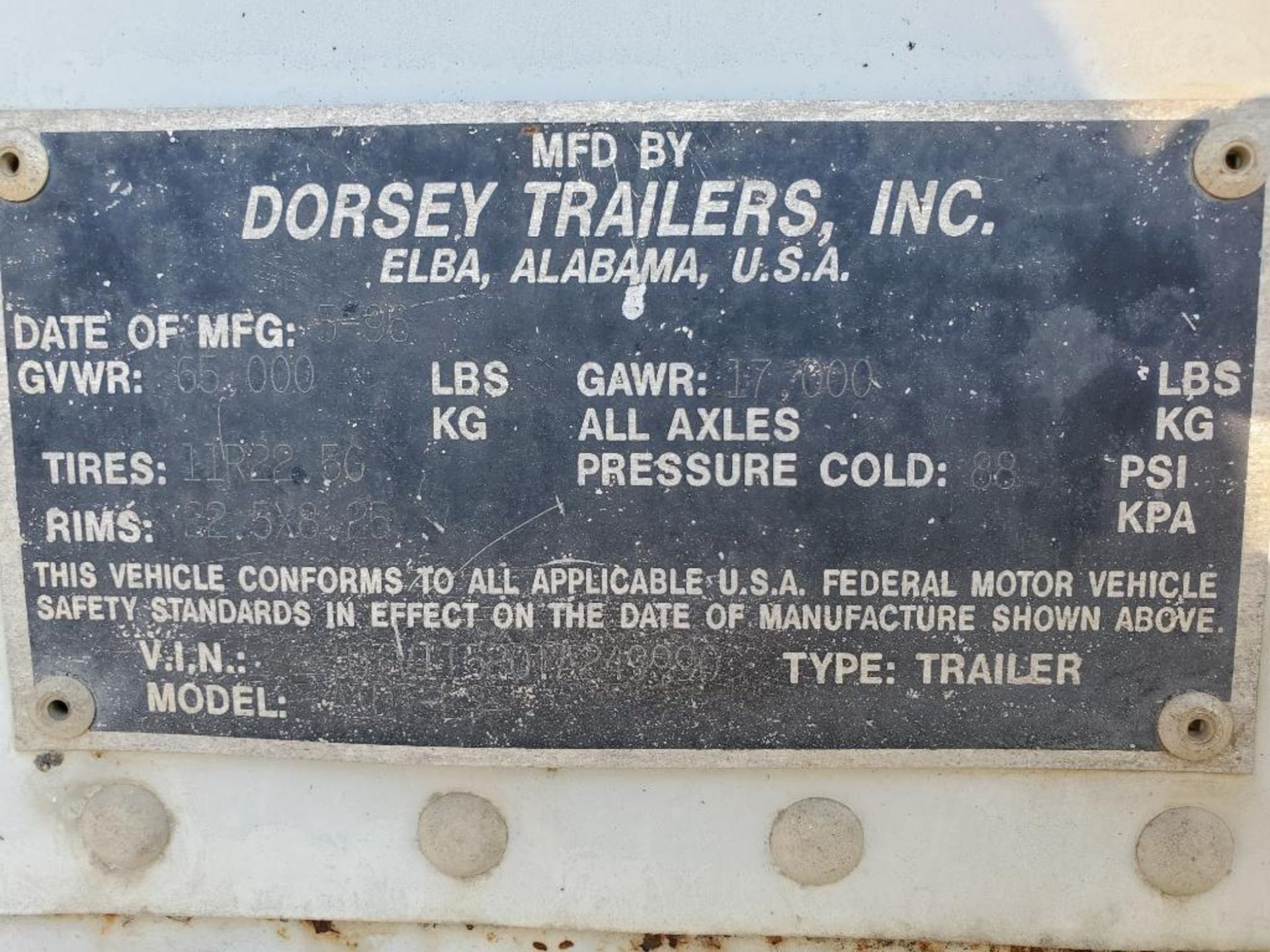 1996 Dorsey 53' Dry Van Trailer, Vin 1DTV11520TA249990, 65,000 GVWR, Tandem Axle, Air Ride Suspensio - Image 18 of 19