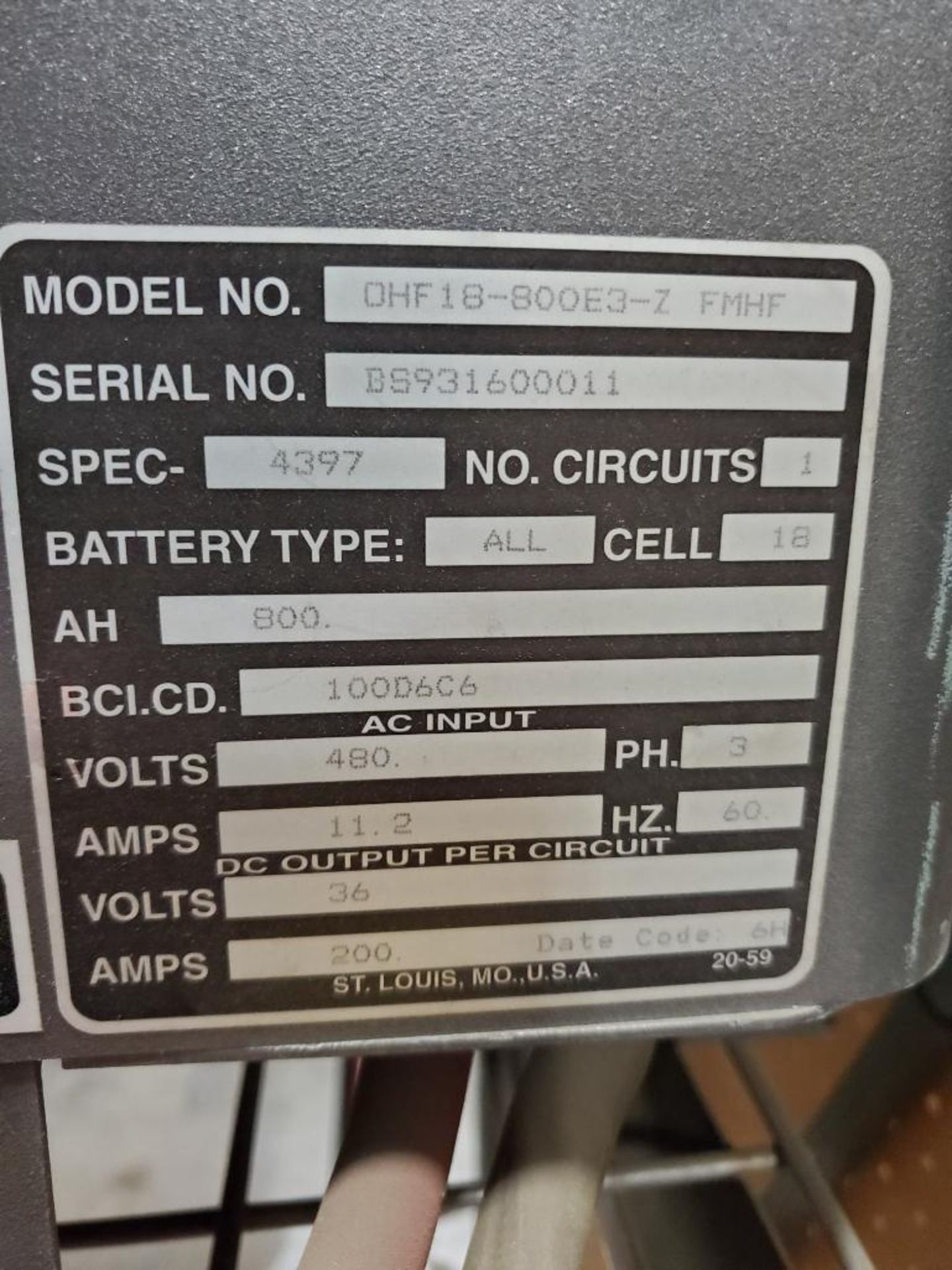 Ferro Magnetics Q2 High Frequency 36v Opportunity Charger, Model OHF18-800E3-Z FMHF, 480V, 3 PH, 60 - Image 3 of 4