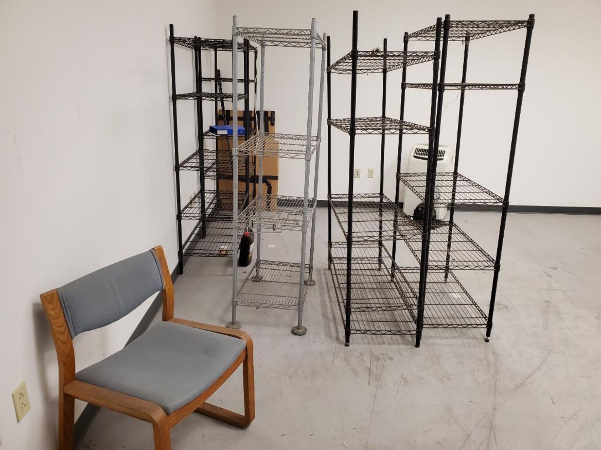 Content of Test Room: Metro Racks, Office Chairs, Wood Table, Portable A/C Unit (No Cart)