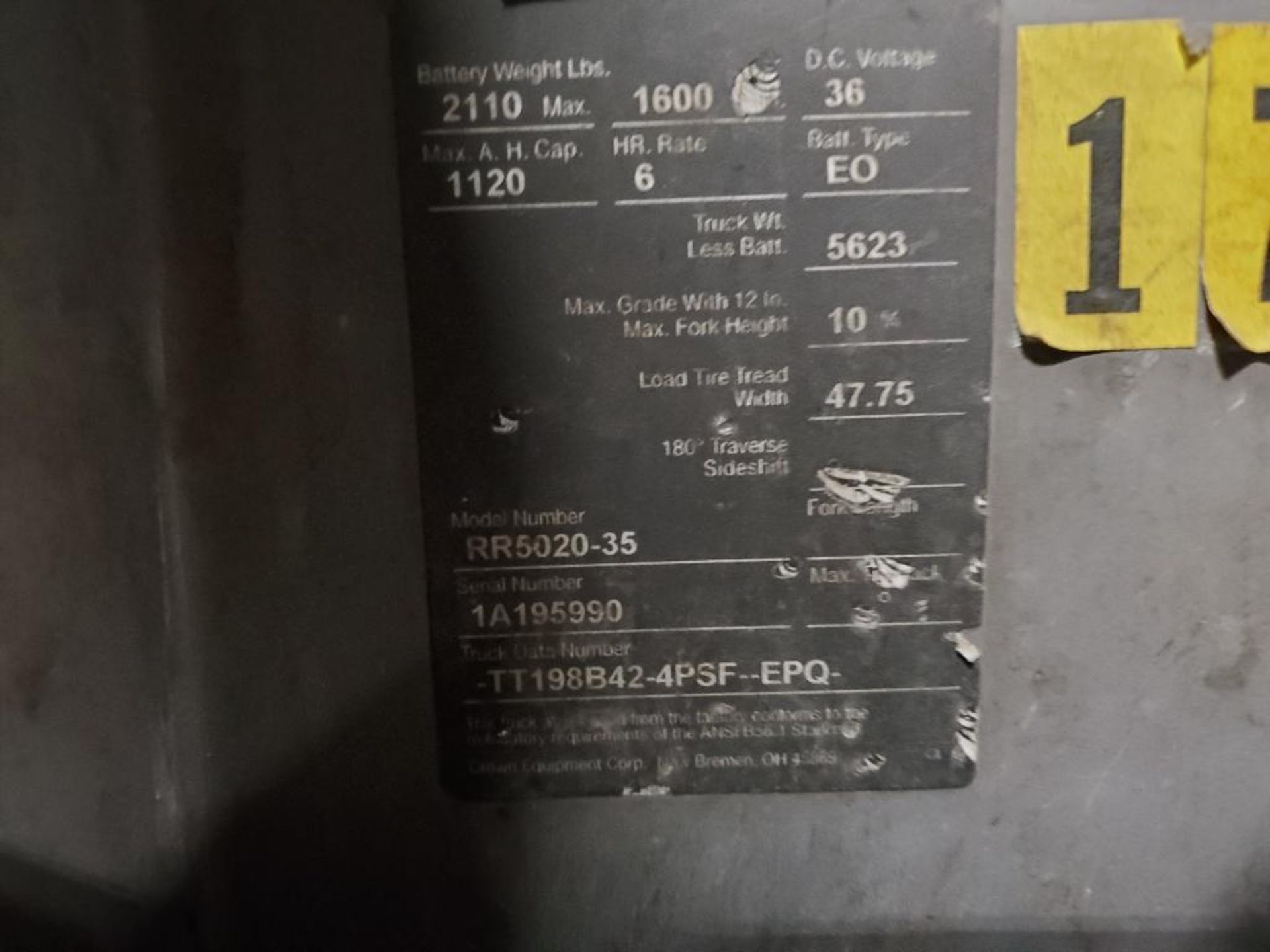 1998 Crown 5000 Series Electric Reach Truck, Model RR5020-35, S/N 1A195990, Sideshift, Dead Battery - Image 9 of 10