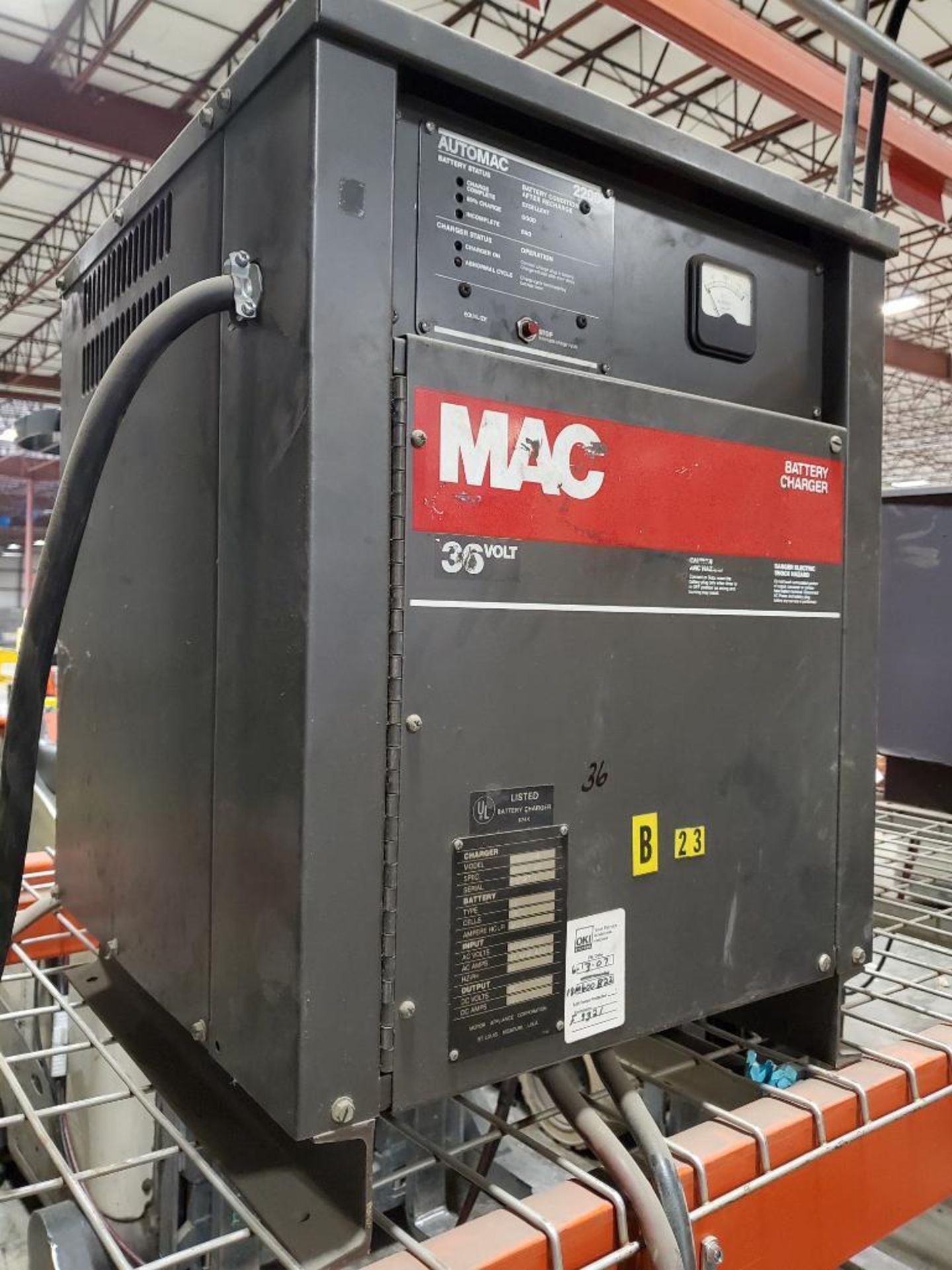 Mac Forklift 36V Battery Charger, Model 18M600B22, Type LA Battery, 451-600 AMP Hours, 120 Max. Amp, - Image 3 of 5