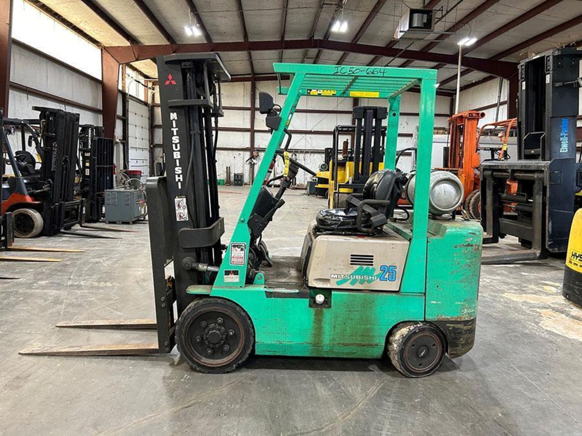 Mitsubishi 5,000-LB Capacity Forklift, Model FGC25B, S/N AF82B03664, LPG, Solid Tires, 82" Lowered/