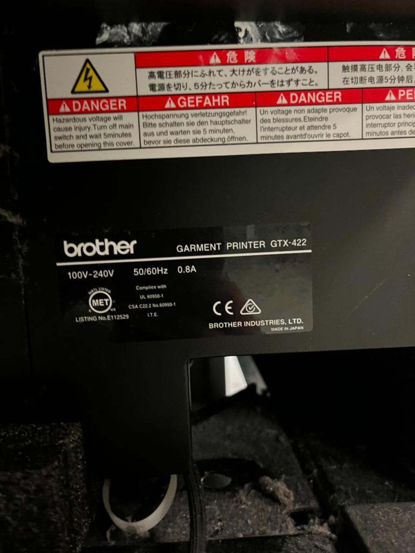 Brother GTX Digital Garment Printer, Model GTX-422, 100V-240V, S/N C8927441 - Image 4 of 4