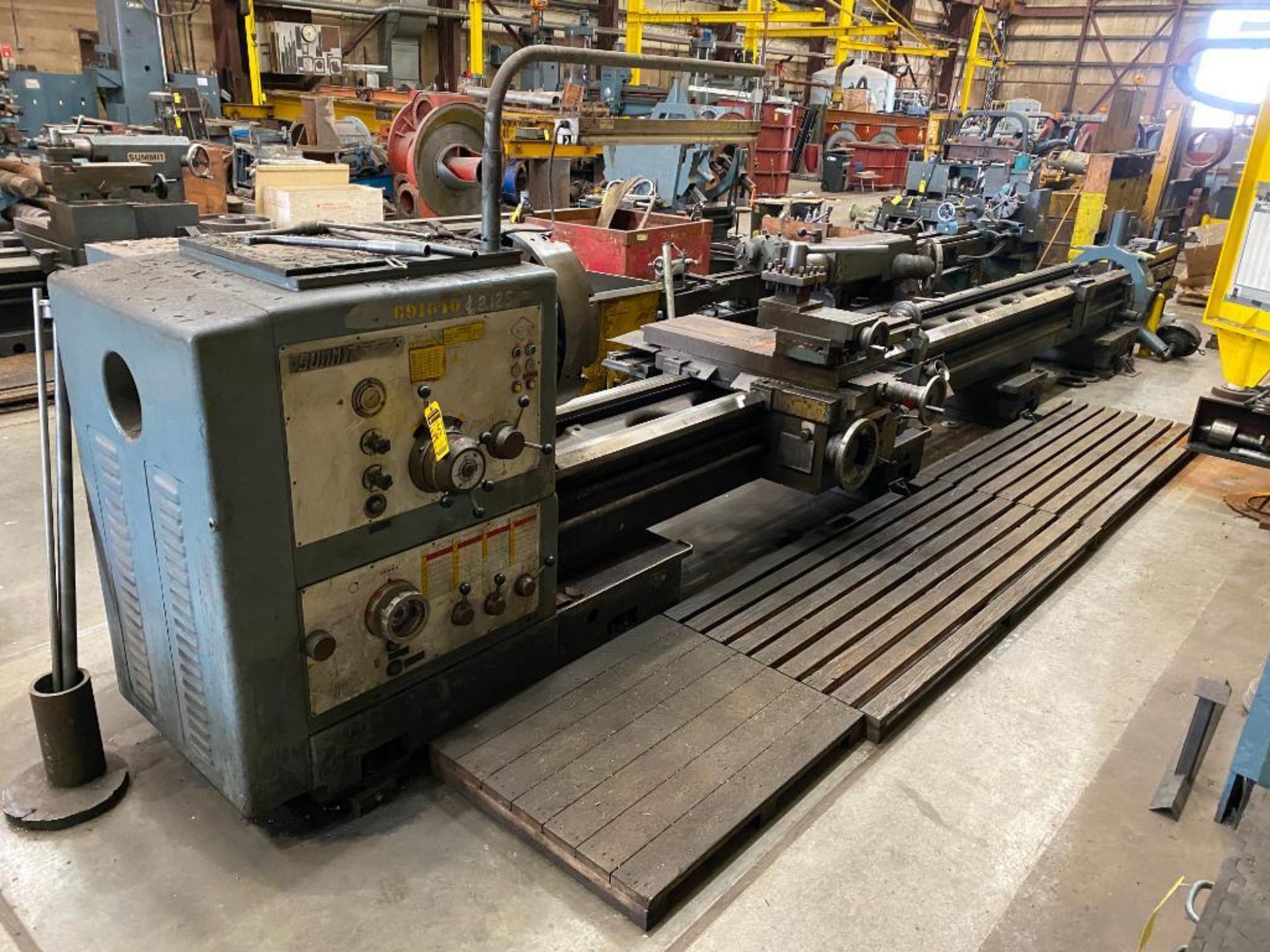 Summit Lathe, S/N 113363, 24' x 2' Bed, 28" 4-Jaw Chuck Carriage, Tool-Post, Tailstock, & (2) Steady