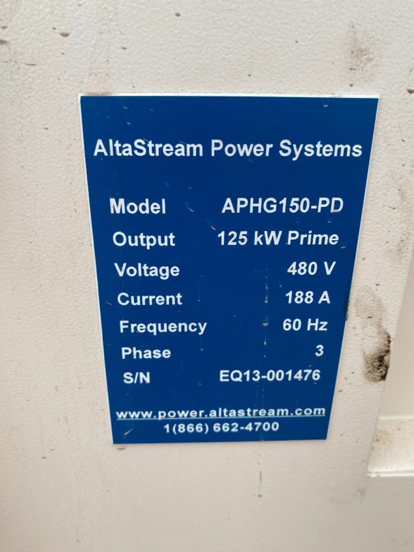 2014 AltaStream Power Systems 125 KVA Towable Generator, Dual Fuel Natural Gas or LP, Model APHG150- - Image 10 of 14