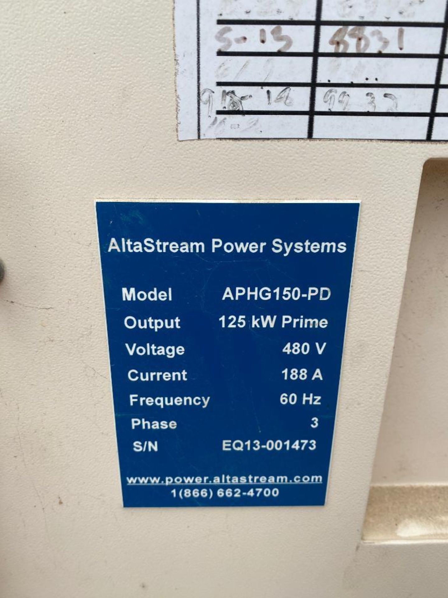 2014 AltaStream Power Systems 125 KVA Towable Generator, Dual Fuel Natural Gas or LP, Model APHG150- - Image 10 of 14