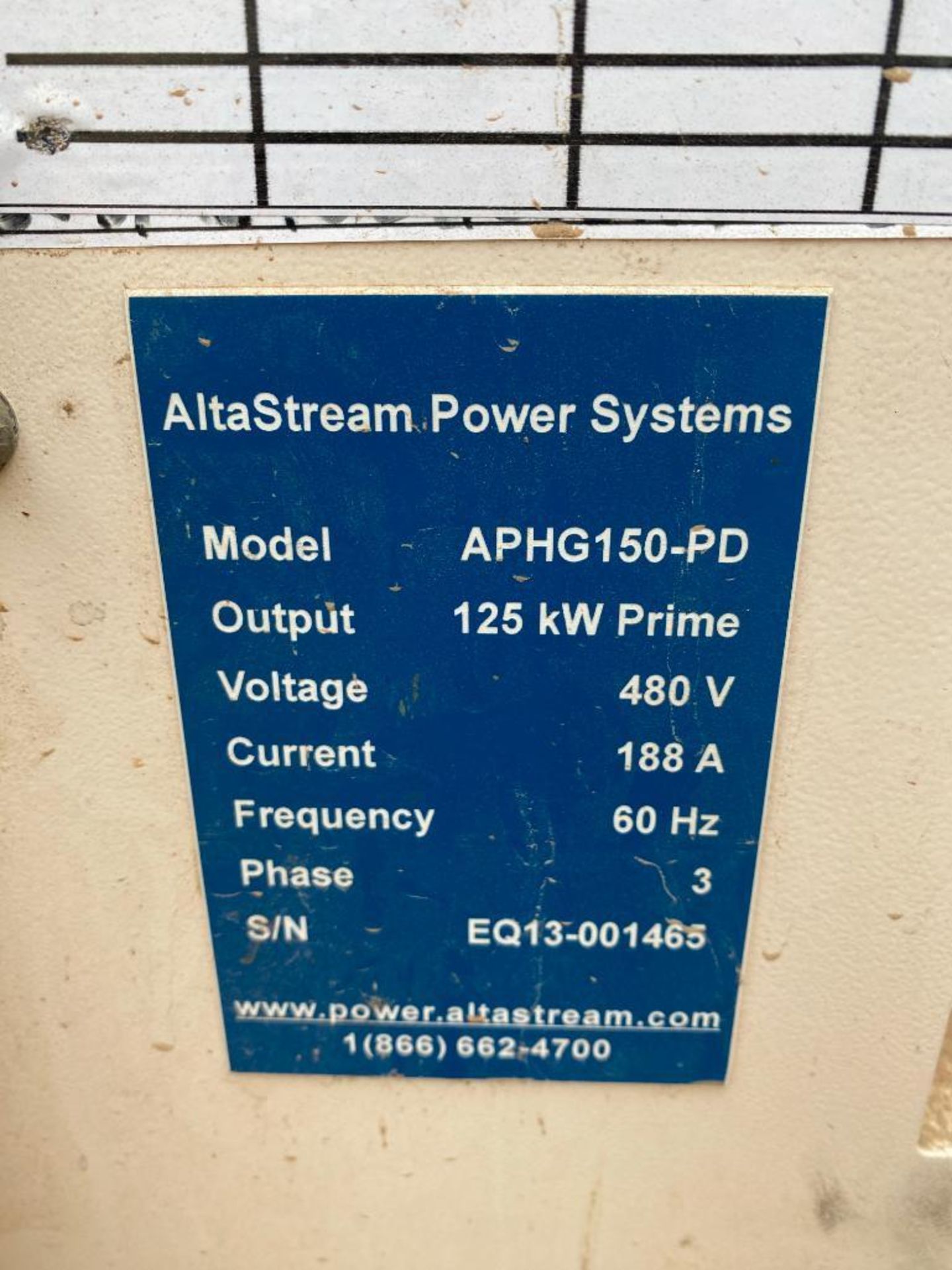 2014 AltaStream Power Systems 125 KVA Towable Generator, Dual Fuel Natural Gas or LP, Model APHG150- - Image 10 of 13