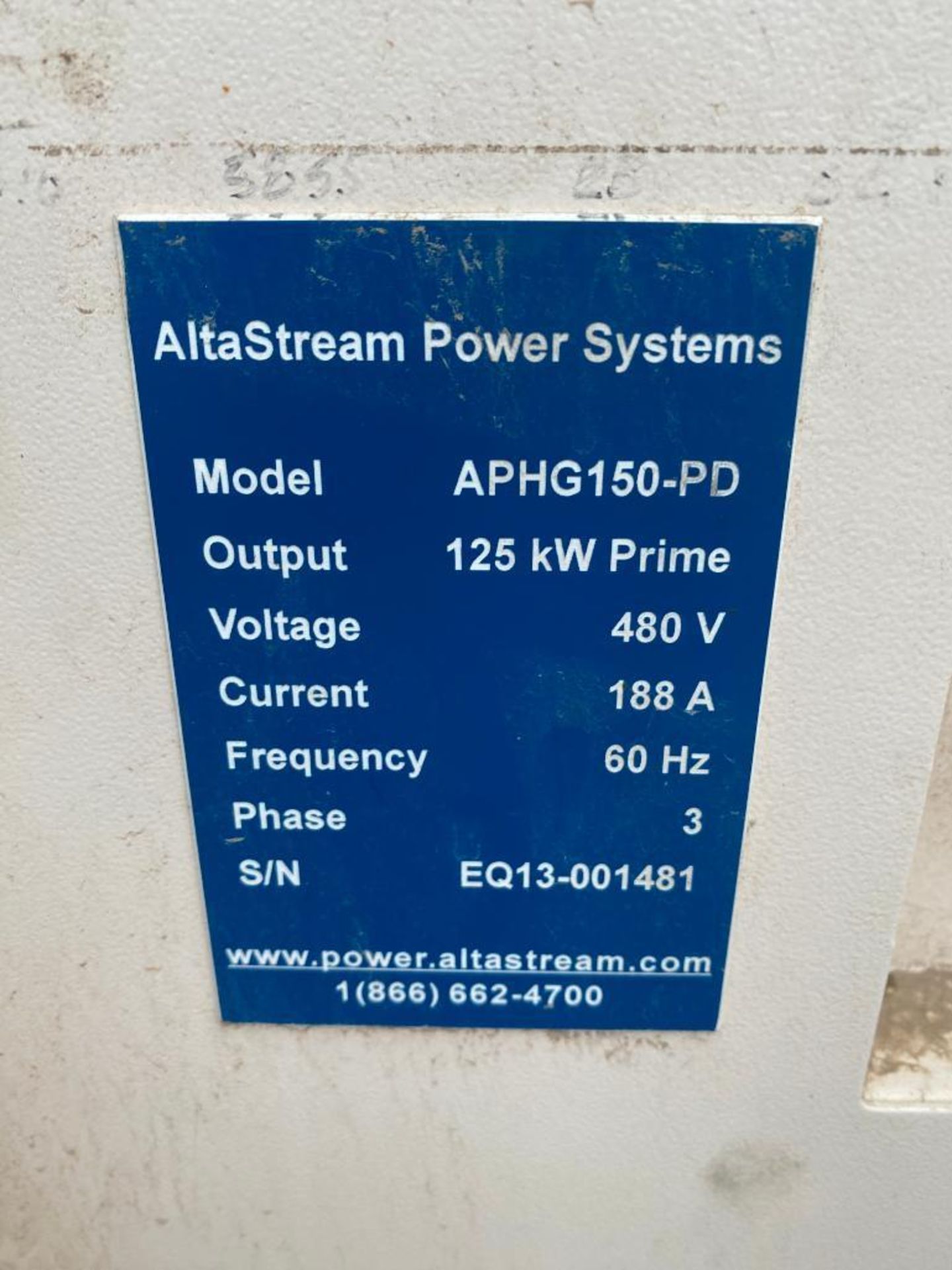 2014 AltaStream Power Systems 125 KVA Towable Generator, Dual Fuel Natural Gas or LP, Model APHG150- - Image 10 of 14