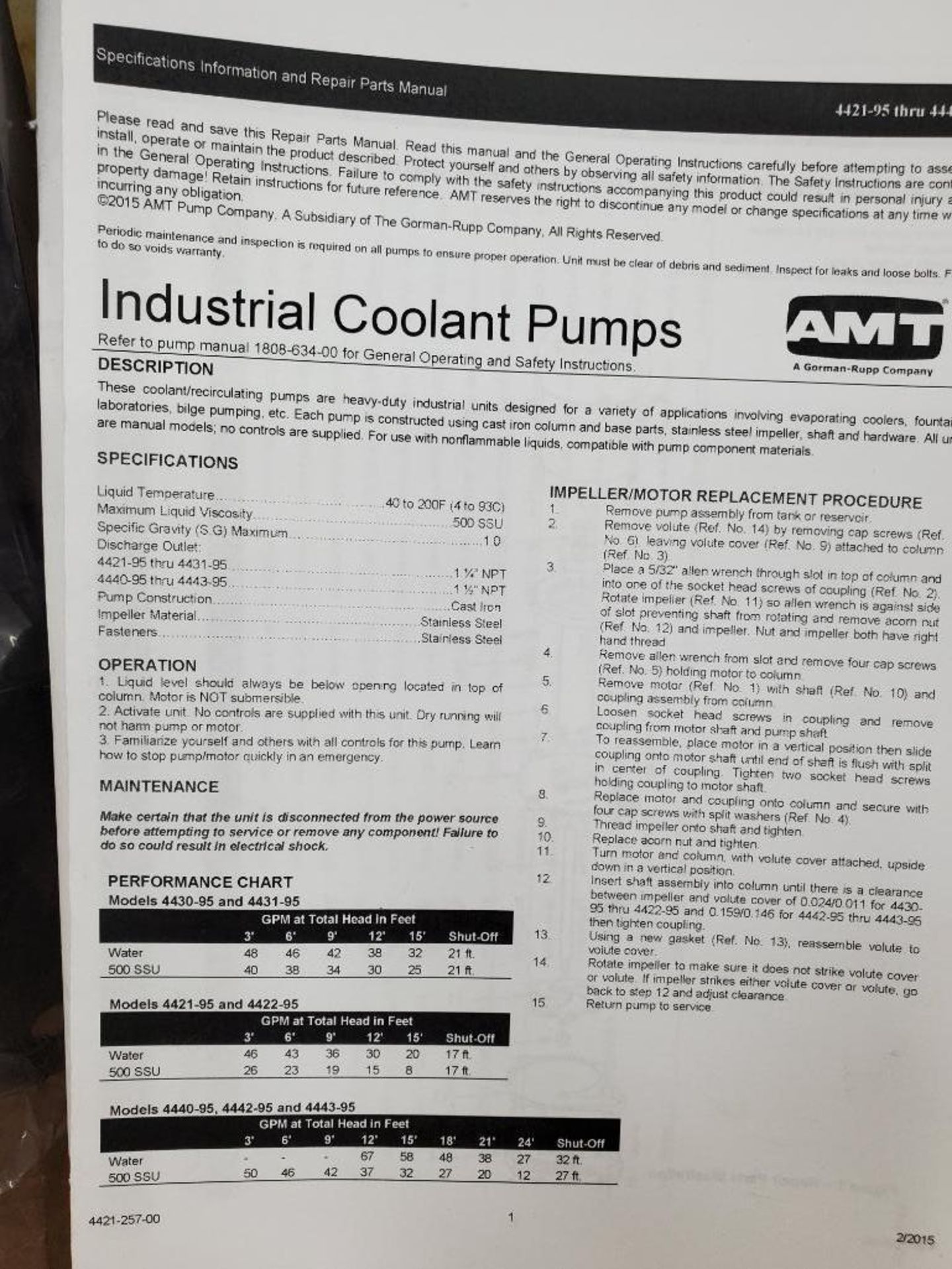 AMT Industrial Coolant Pump w/ 3/4 HP Marathon Electric Motor - Image 4 of 6