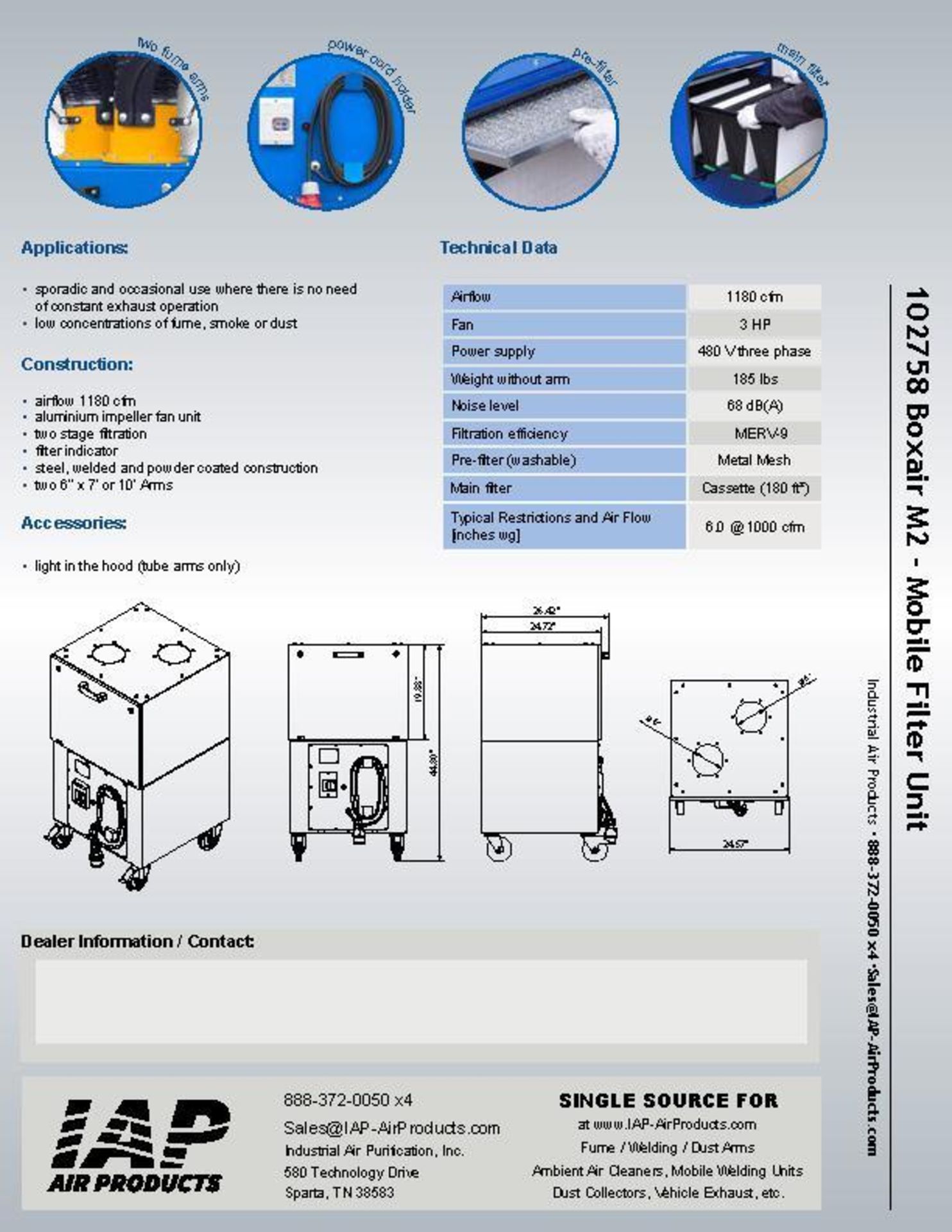 Portable Fume Collector, Model BOXAIR M2, w/ 6" x 7' Arm, S/N 1610183008, 3HP (New) - Image 6 of 6