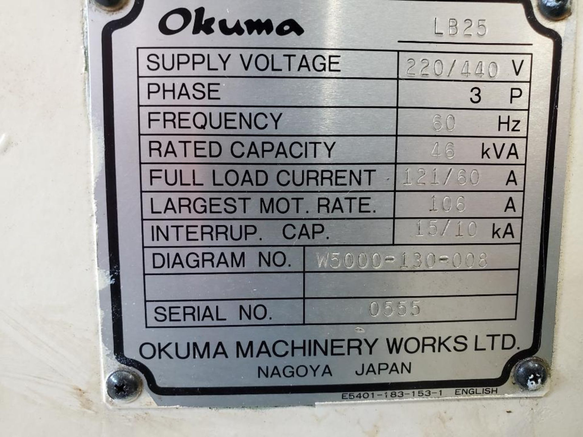 Okuma LB-25 Horizontal CNC Lathe, Okuma Controls, S/N 0555, Chip Conveyor, Tailstock, 12-Station Tur - Image 7 of 15