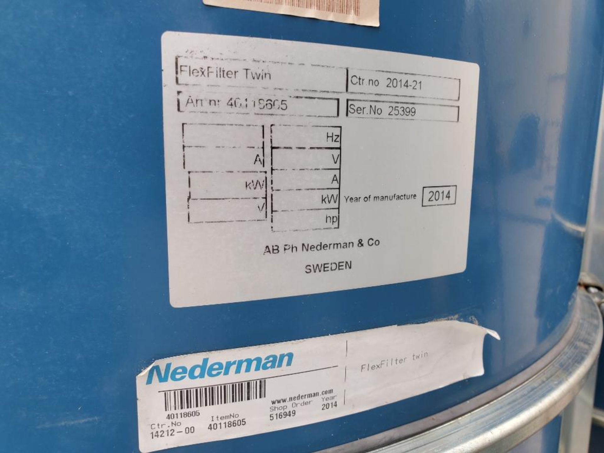 2014 Nederman Flex-Filter Twin Cyclone Vacuum, 60 HP, S/N 25399 - Image 6 of 8