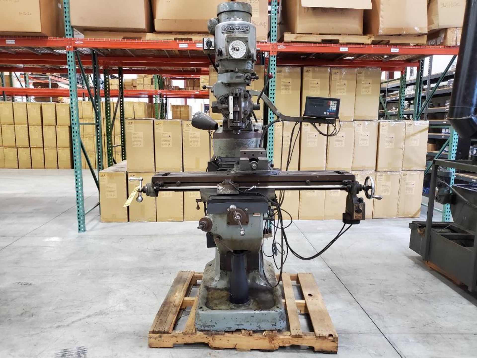 Bridgeport Vertical Milling Machine, 48" x 9" Table, Newall Topaz 2-Axis DRO Control, 6" Rotary Mach