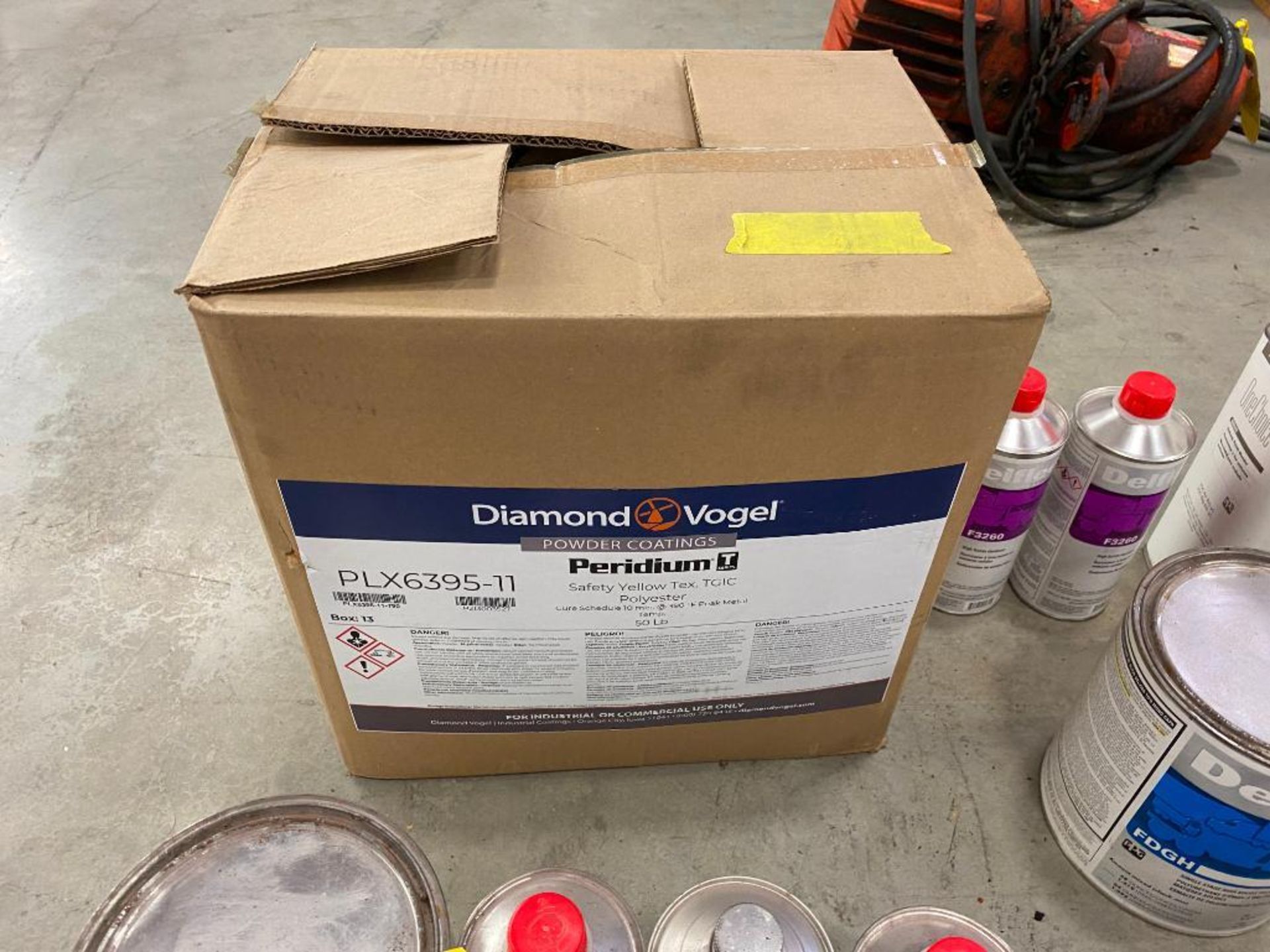 Assorted Chemicals: Diamond Vogel Safety Yellow Tex, Delfleet High Solids Hardener, Delfleet Polyure - Image 2 of 6