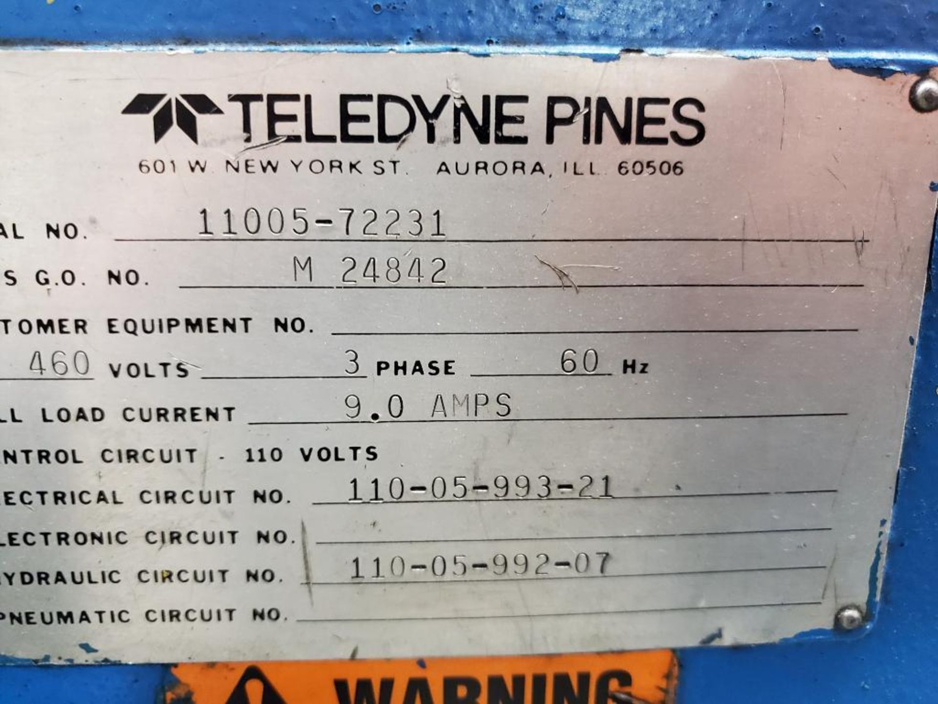 Teledyne Pines Hydraulic Bender, S/N 11005-72231, Pines Go# M24842 - Image 10 of 11