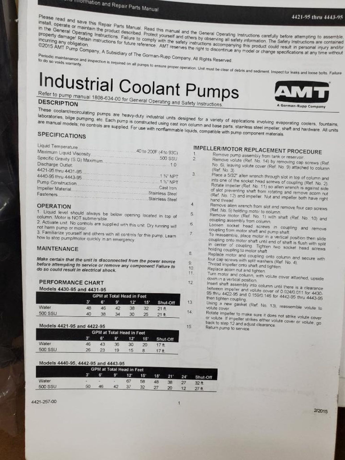 AMT Industrial Coolant Pump w/ 3/4 HP Marathon Electric Motor - Image 5 of 6