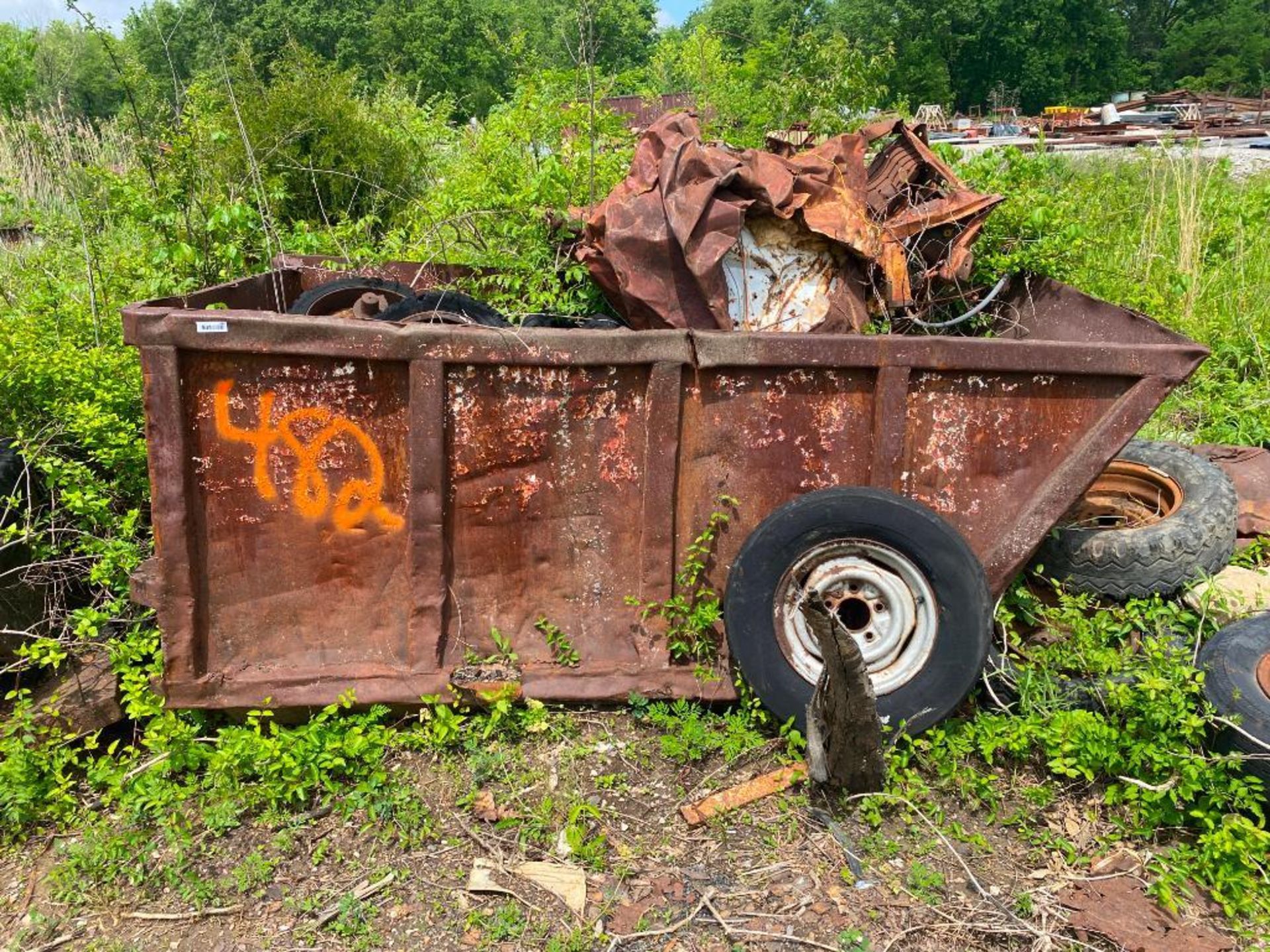 (3) Steel Containers, Pontiac Car, HD Cart Wheels, I-Beams, & Scrap