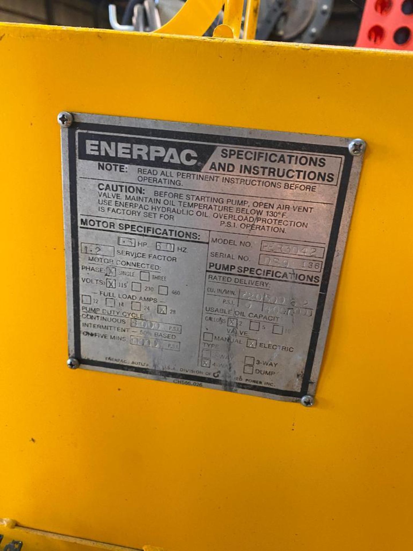 Enerpac Hydraulic Unit, w/ (3) Rams, Up To 60-Tons, 1.5 HP, Model PER3042 - Image 4 of 4