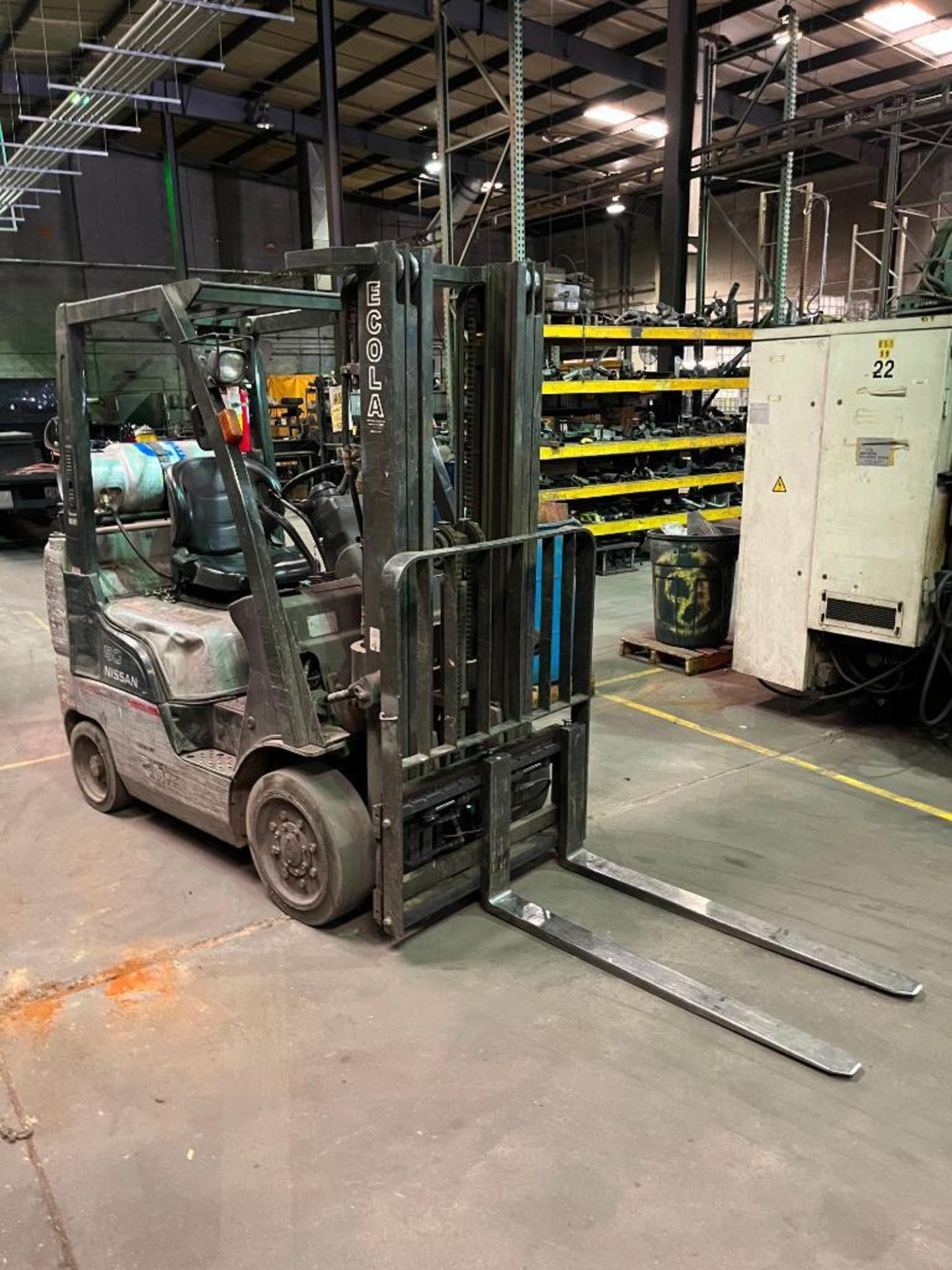 Nissan LP Forklift, Model MCPL02A25LV, S/N CPL02-9P6642, 4,500 LB. Cap., 187" Lift Height, Solid Tir