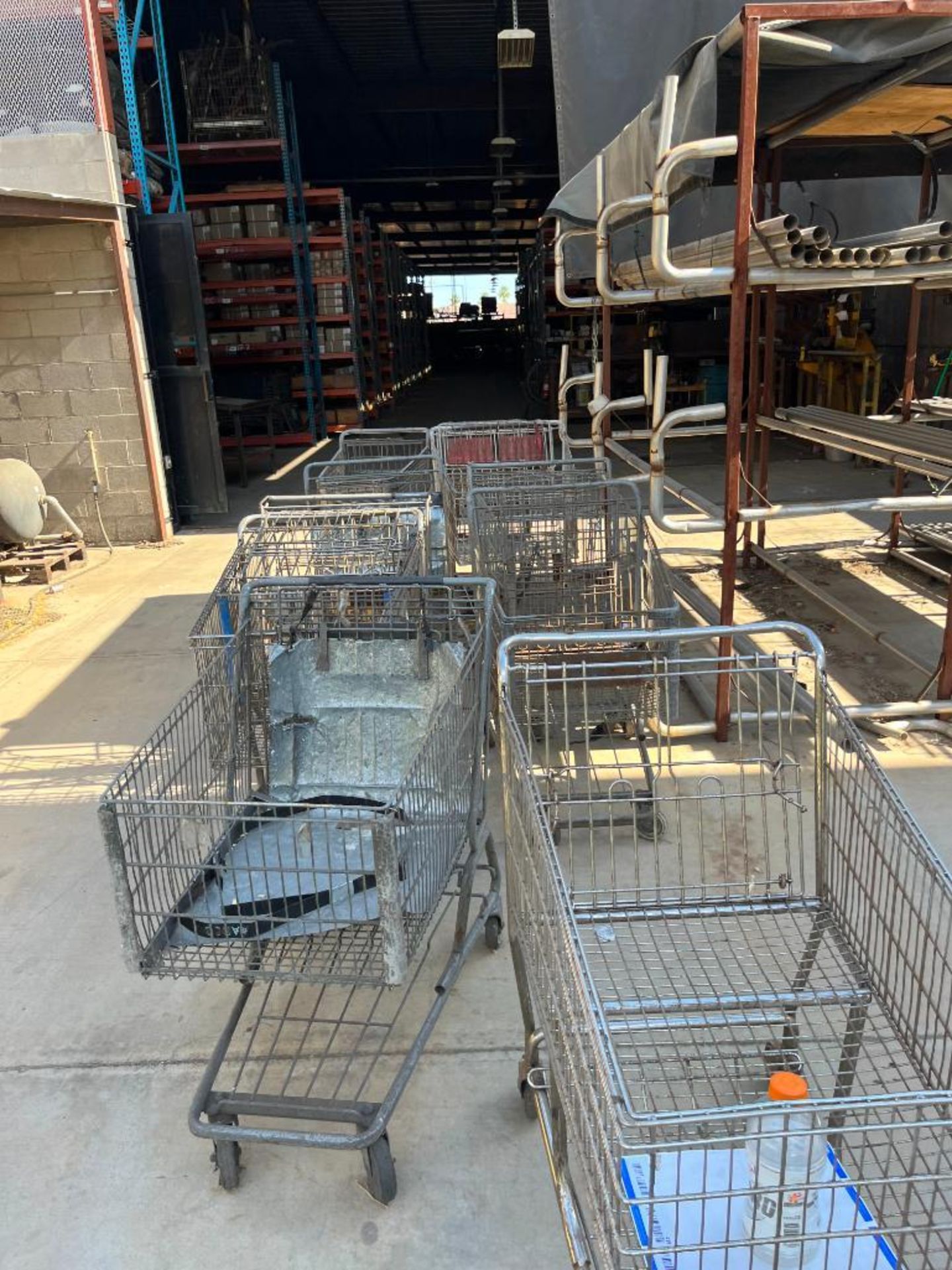 Lot of Rack & Assorted Size Galvanized & Stainless Pipe, Shopping Carts