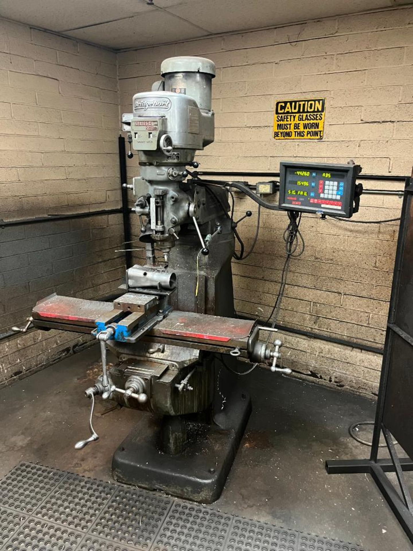 Bridgeport Series I 2-HP Vertical Mill, S/N J249359, Newall DP7 DRO, 40" x 9" Table, 6" Machine Vise