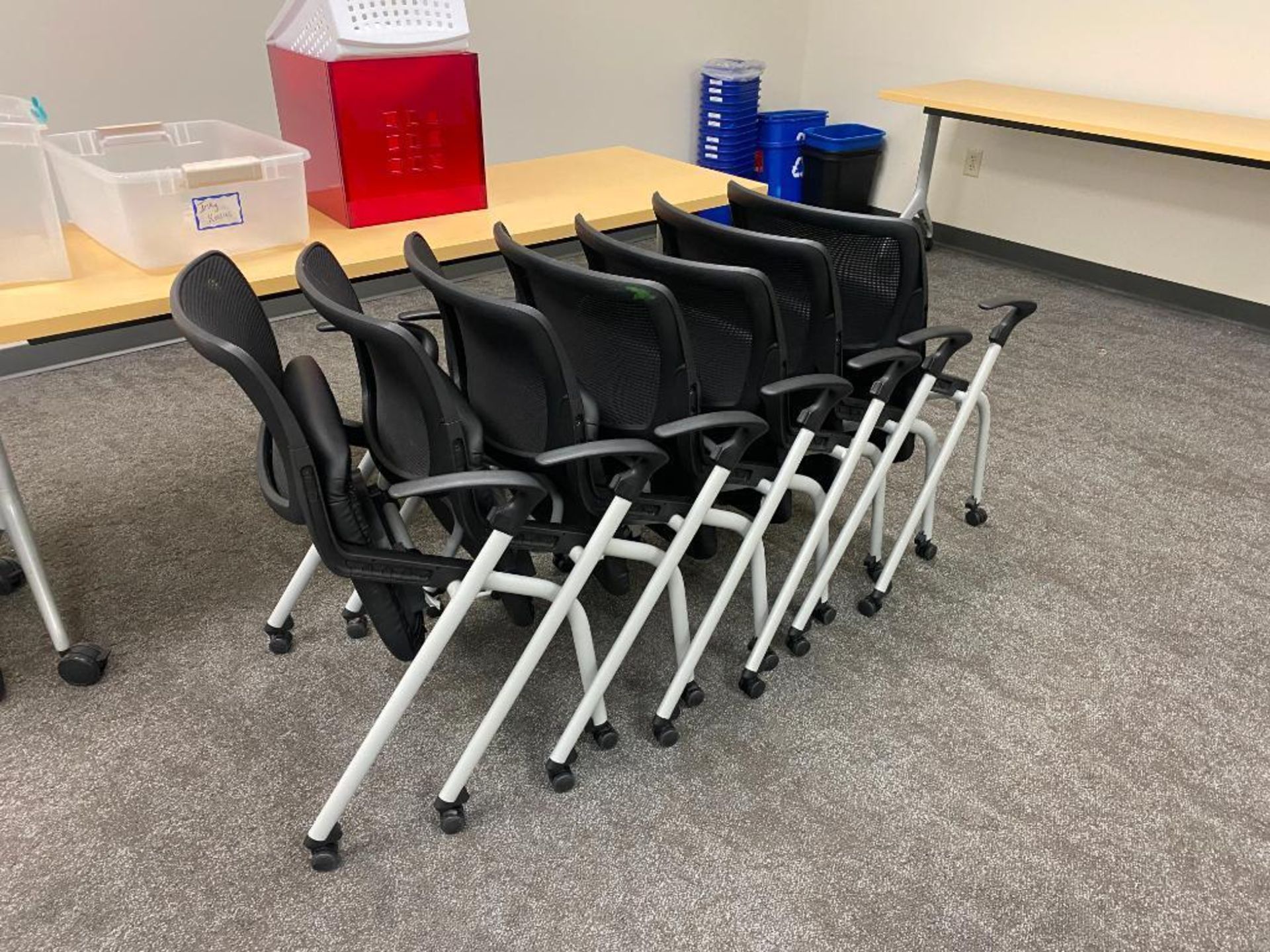 Training Room Content: (4) Rolling Tables, (7) Chairs, & Eisle - Image 2 of 7