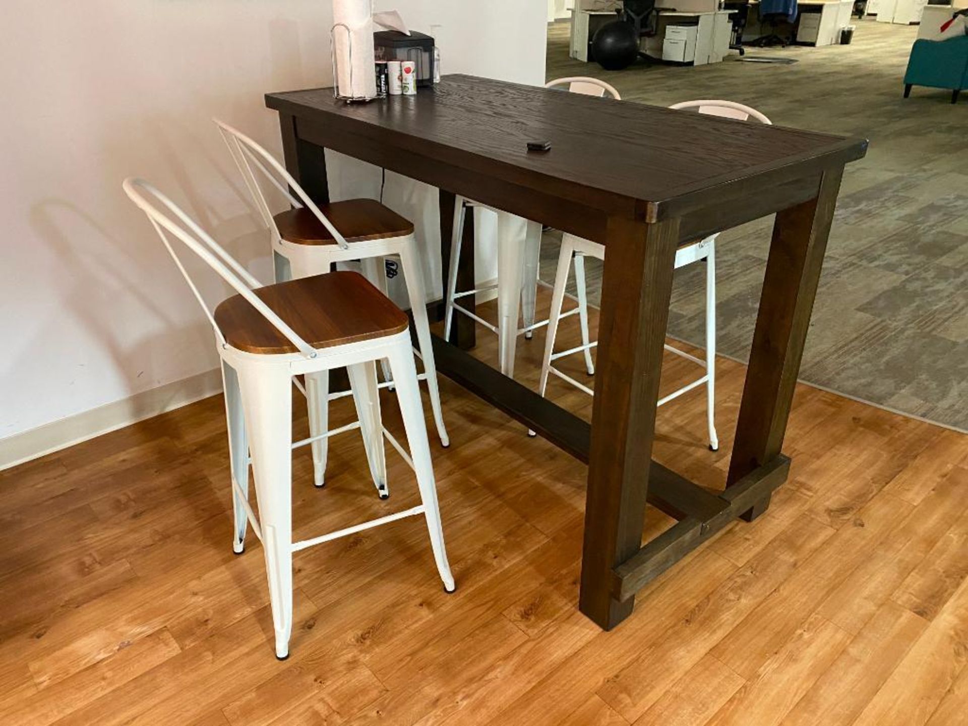 Cafe Table w/ (4) White Metal Chairs - Image 2 of 2