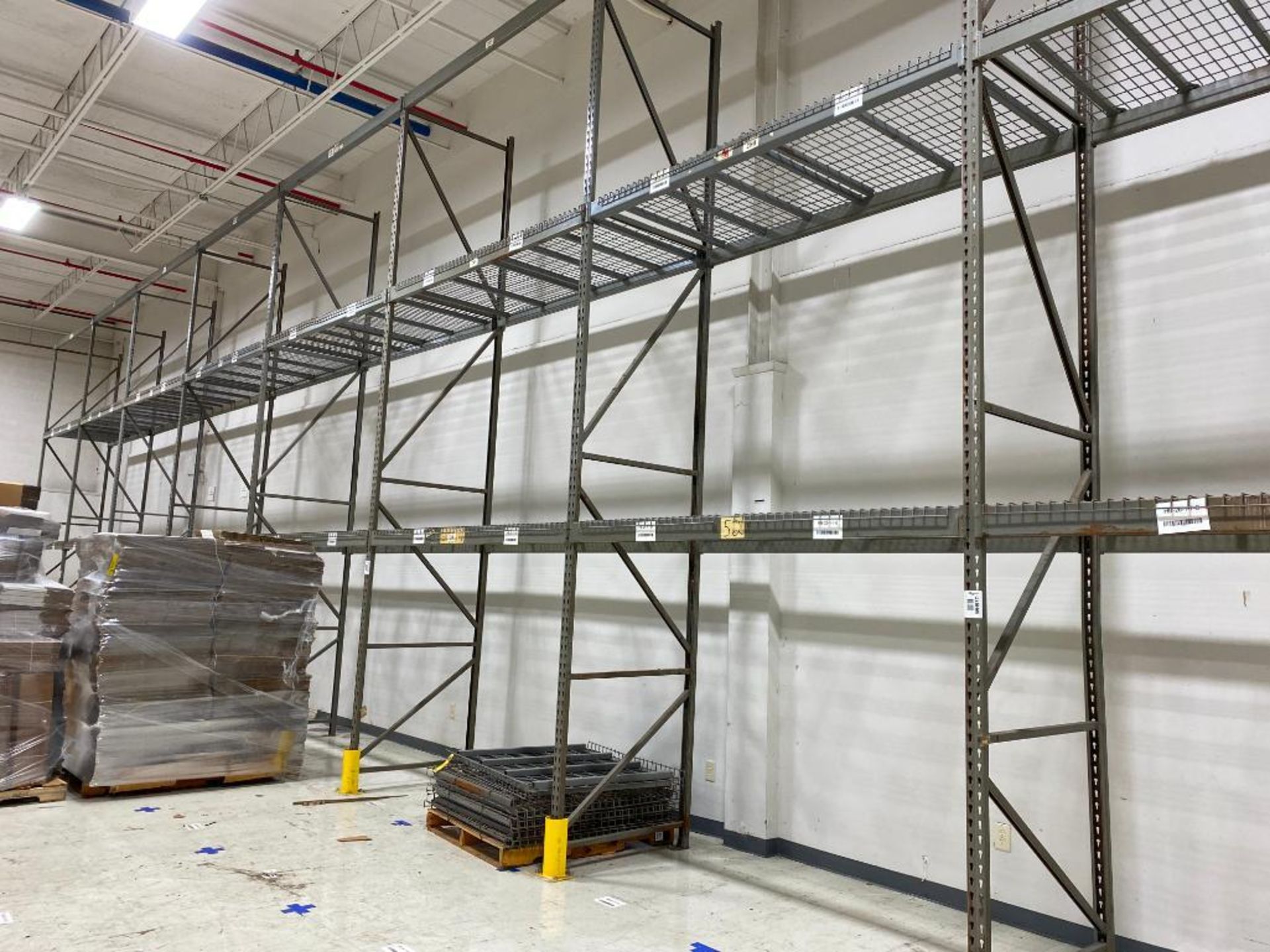 (9x) Sections of Pallet Racking, (11) 18' x 42-1/2" Uprights, (53) 96" x 4" Beams, & (56) Wire Decks