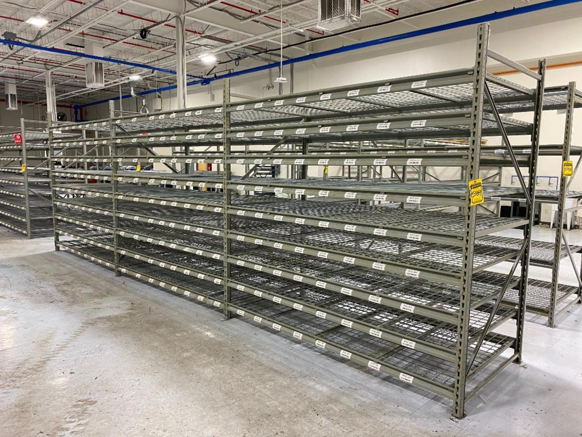 (3x) Sections of Light Duty Racking: (54) 96" x 3" Beams, (4) 96" x 48-1/2" Uprights, & (54) Wire De